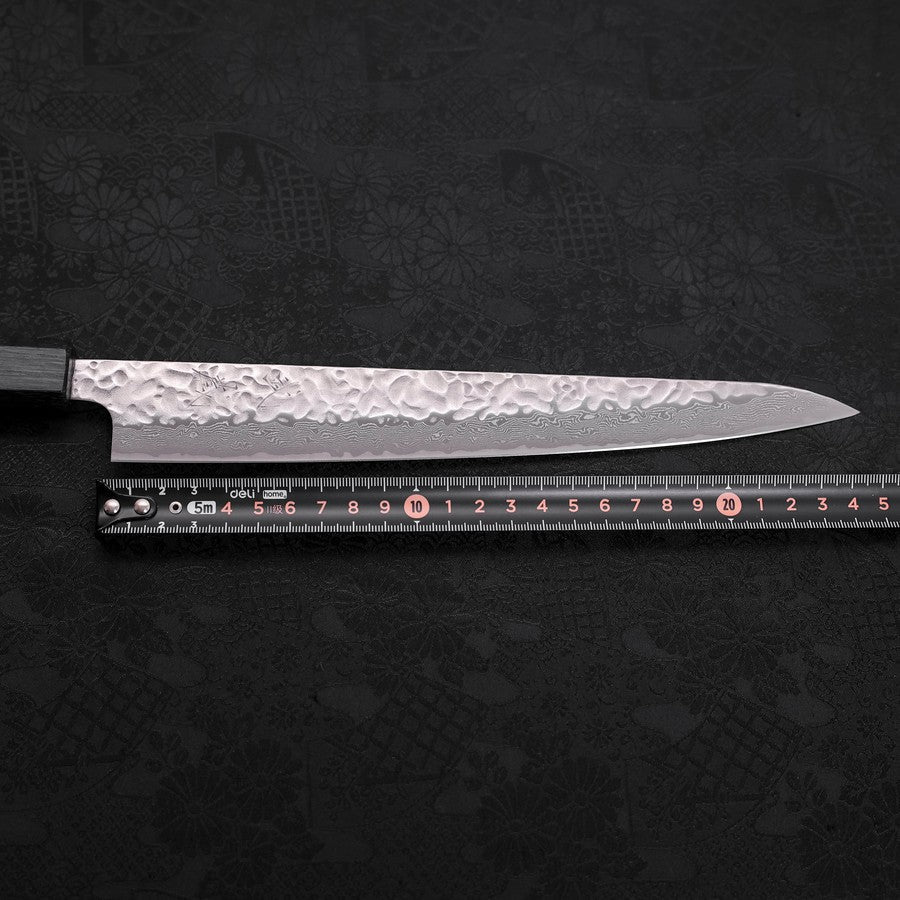 Premium AUS-10 Sujihiki Knife 240mm - Nashiji Damascus Steel Blade with Dark Blue Urushi Handle - Perfect for Sushi, Sashimi & Precision Meat Slicing