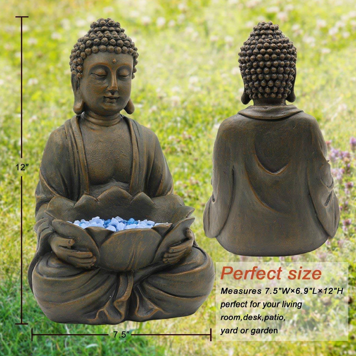 Goodeco Yoga Frog & Lotus Buddha Statue - Handcrafted Zen Decor for Home, Office & Meditation | Perfect Gift for Women, Mom, Birthday, Housewarming & Yoga Lovers | Serene Decor for Living Room, Bedroom or Garden