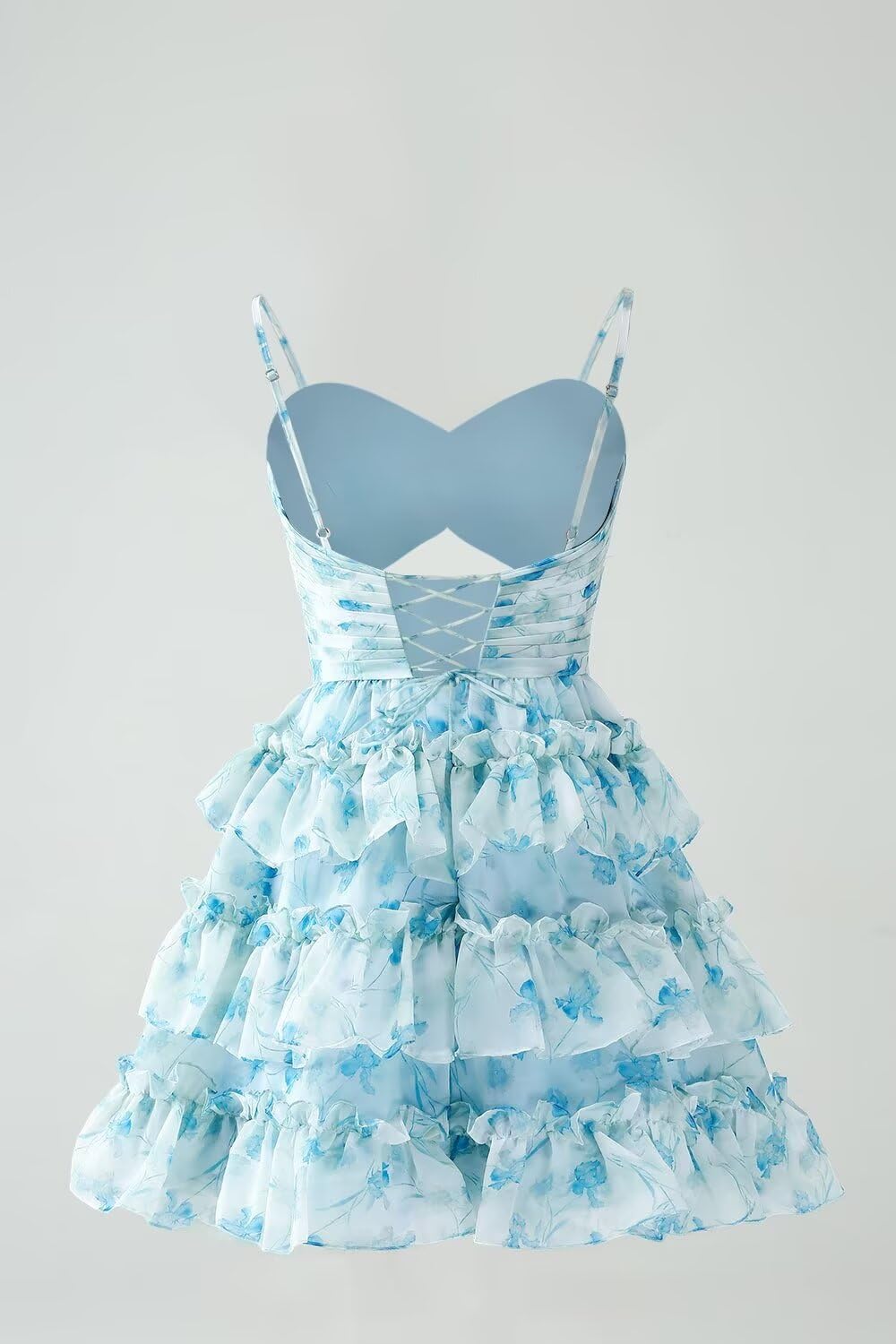 Stylefun 2025 Floral A-Line Short Prom Dress for Teens - Spaghetti Straps Tiered Tulle Homecoming Dress (CYM232) | Perfect for School Dances, Parties & Special Occasions