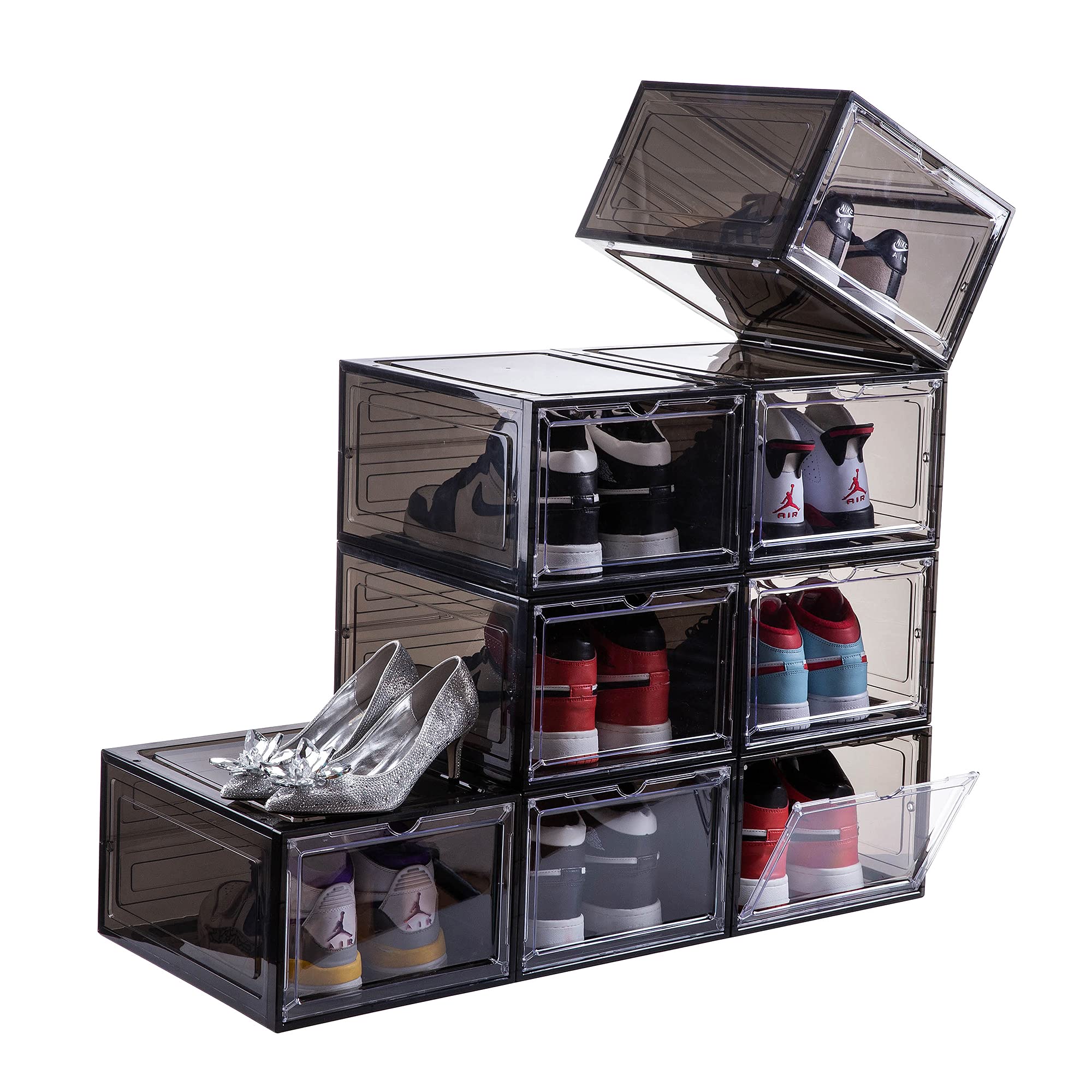 Attelite 8-Pack Clear Stackable Shoe Storage Boxes with Drop Front Door - Plastic Sneaker Display Organizer for Men & Women (Fits Up to US Size 12, 13.4”x10.6”x7.4”) - Perfect for Closet Organization & Sneaker Collection Display
