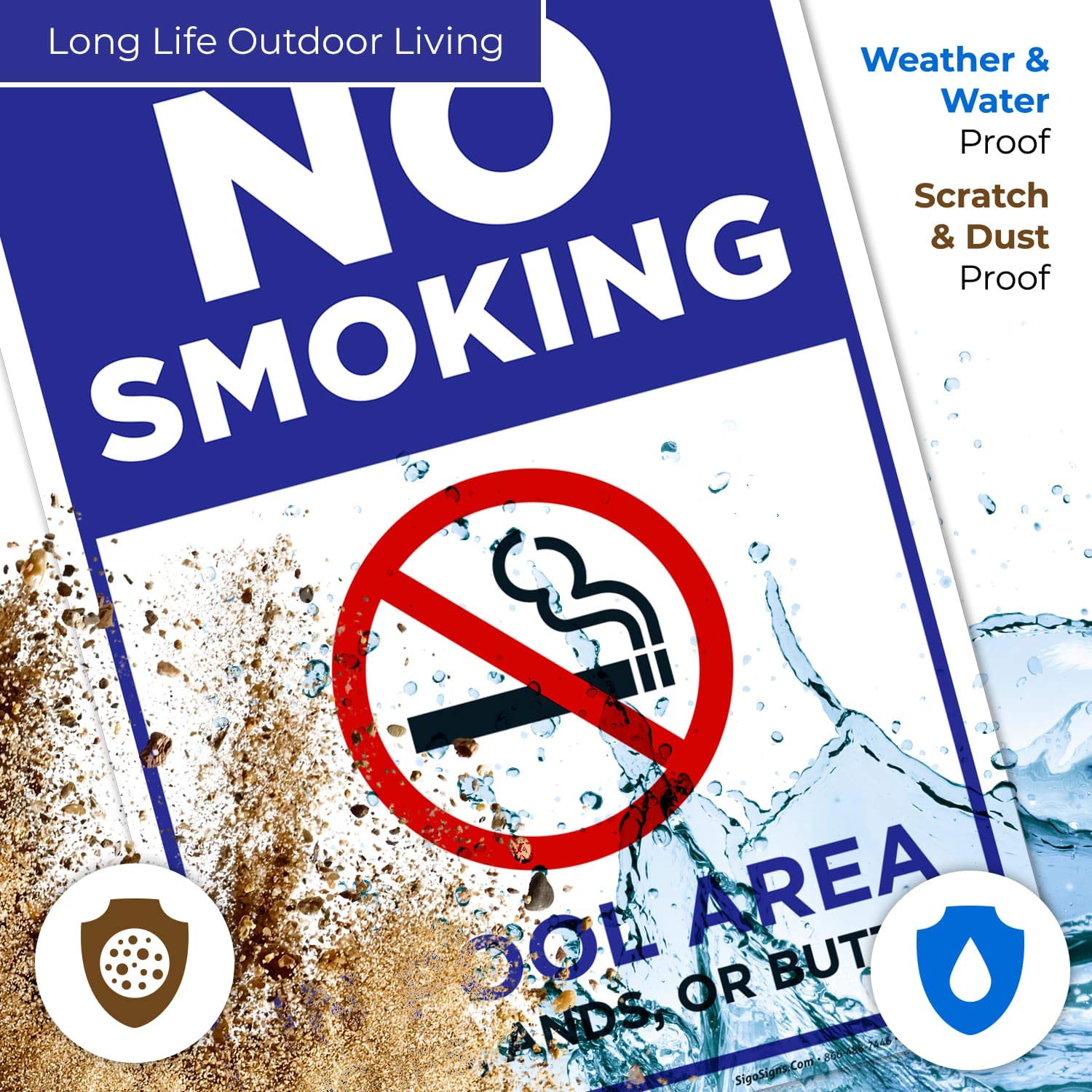 Pool No Smoking Sign - 12x18 Inch Rust-Free Aluminum 'No IFS, Ands, Or Butts!' Sign for Swimming Pools, Resorts & Community Areas - Fade Resistant, Made in USA