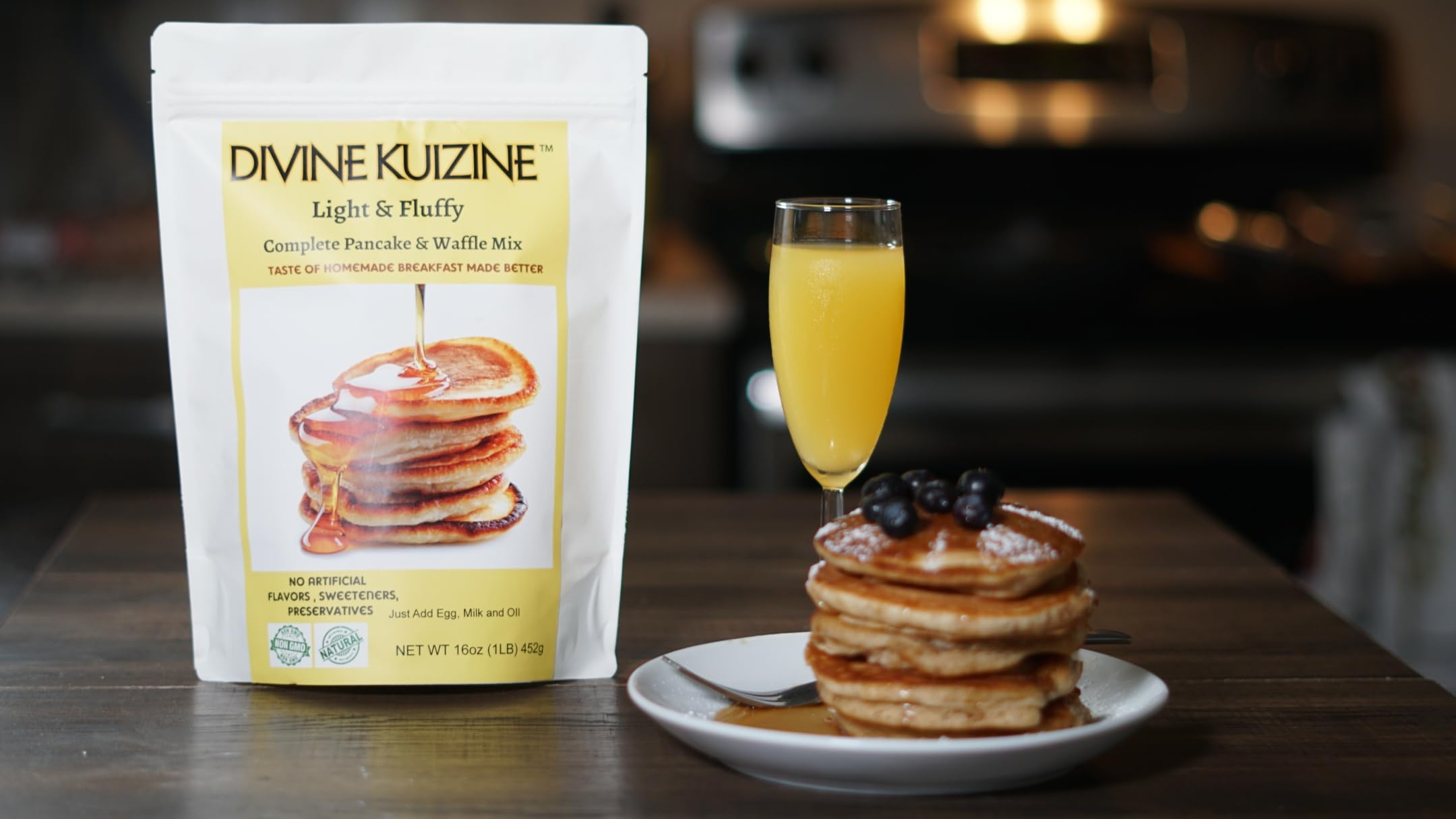 DivineKuizine Light & Fluffy Complete Pancake & Waffle Mix - 2lb | Easy to Use, Healthy Homemade Pancake & Waffle Mix | Perfect for Breakfast, Brunch, and Family Gatherings