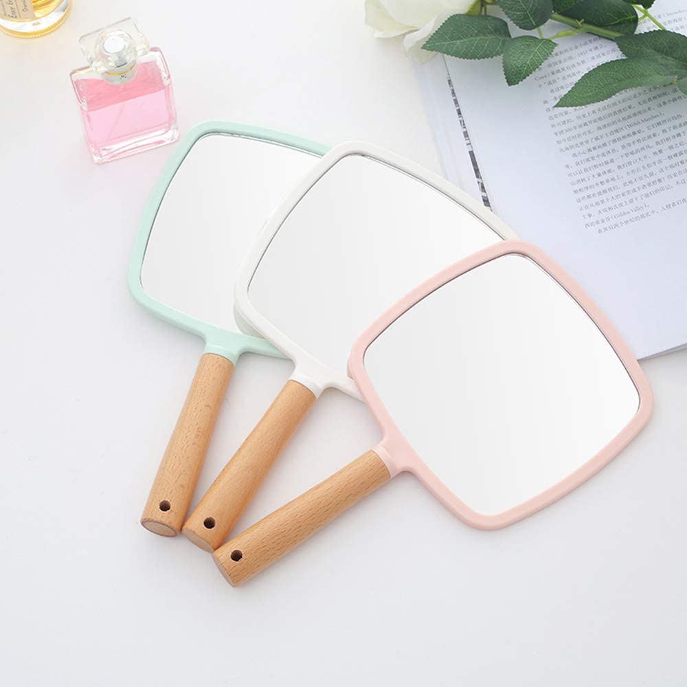 WE-CEF Handheld Wooden Makeup Mirror - Travel Portable for Men & Women - Green Square Design for Home & Travel