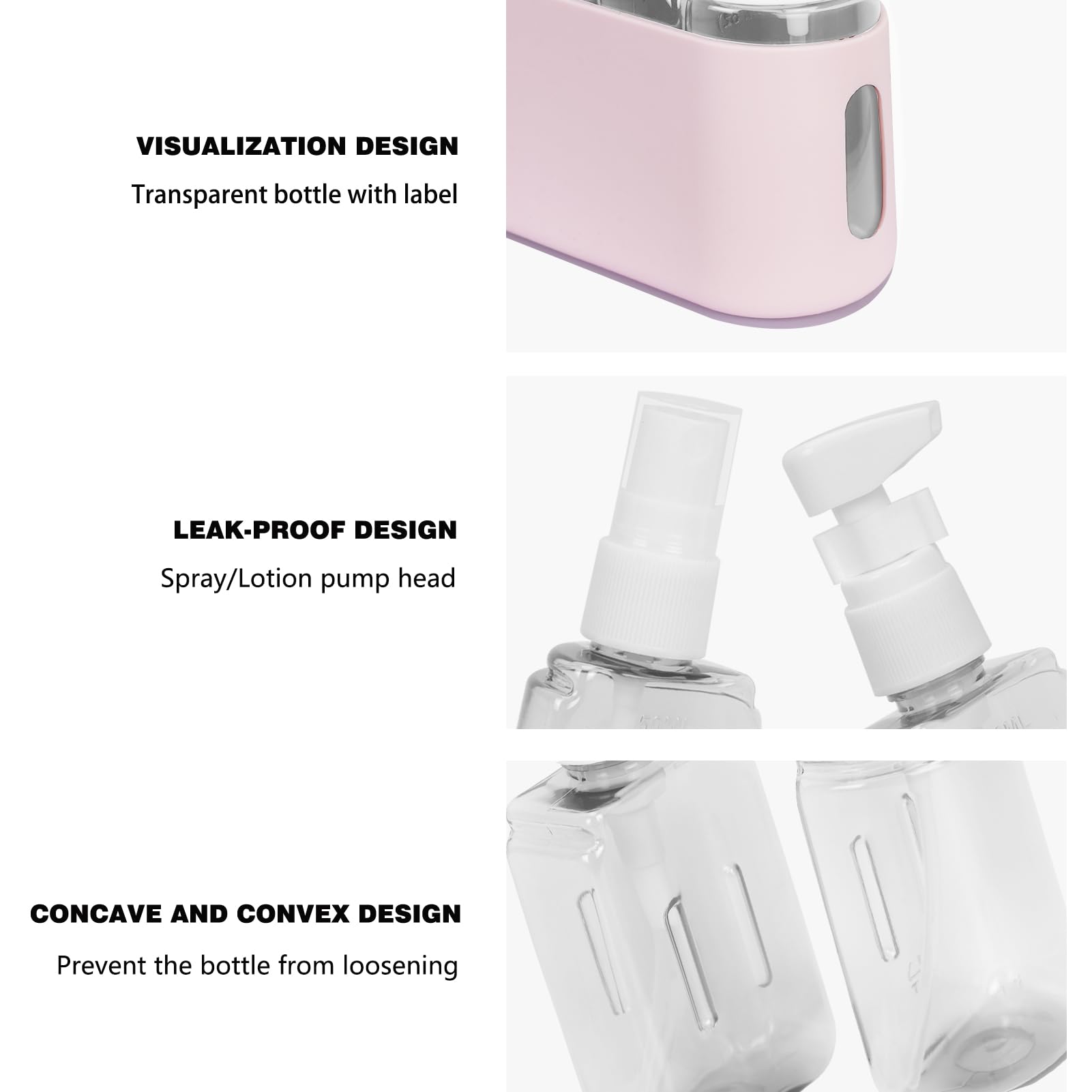 Songaa 3-in-1 Leak Proof Travel Bottles Set - Refillable Toiletry Containers with Secure Lids for Shampoo & Conditioner (Pink) | Perfect for Airplane Carry-On, Gym Bag & Vacation Essentials