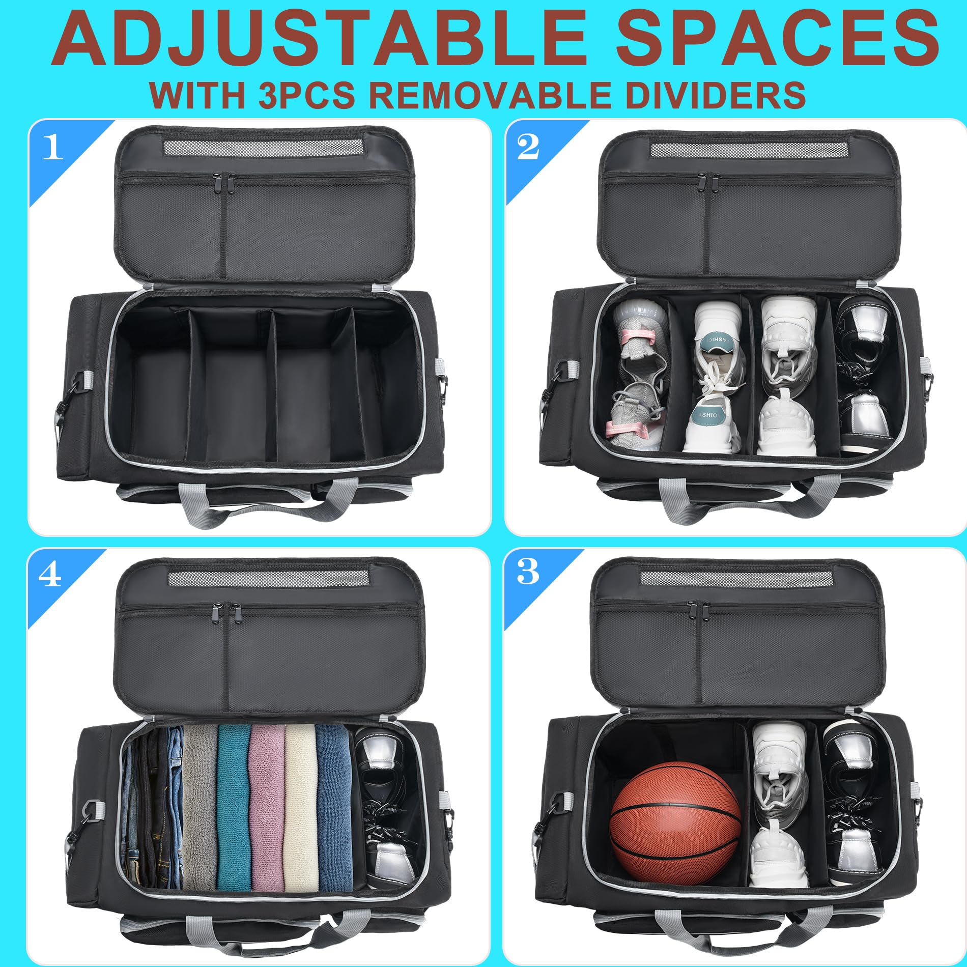 **Large Capacity Sneaker Travel Bag for 4 Pairs - Adjustable Dividers & Multi-Pocket Storage | Perfect for Travel, Gym, Sports & Outdoor Adventures**