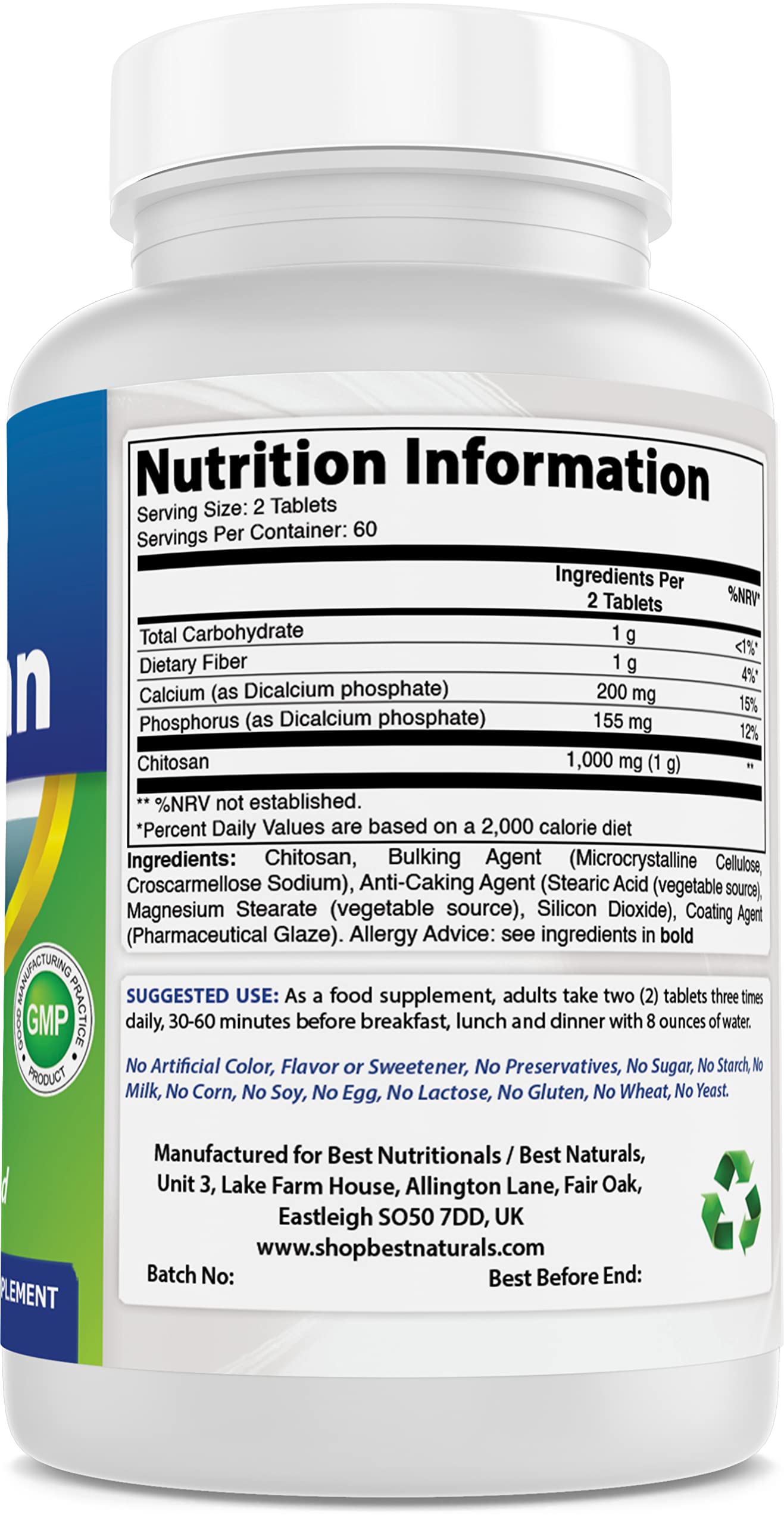 Best Naturals Chitosan 500mg - 120 Tablets for Weight Management & Detox - Supports Healthy Digestion & Cholesterol Levels - Perfect for Daily Wellness Routine