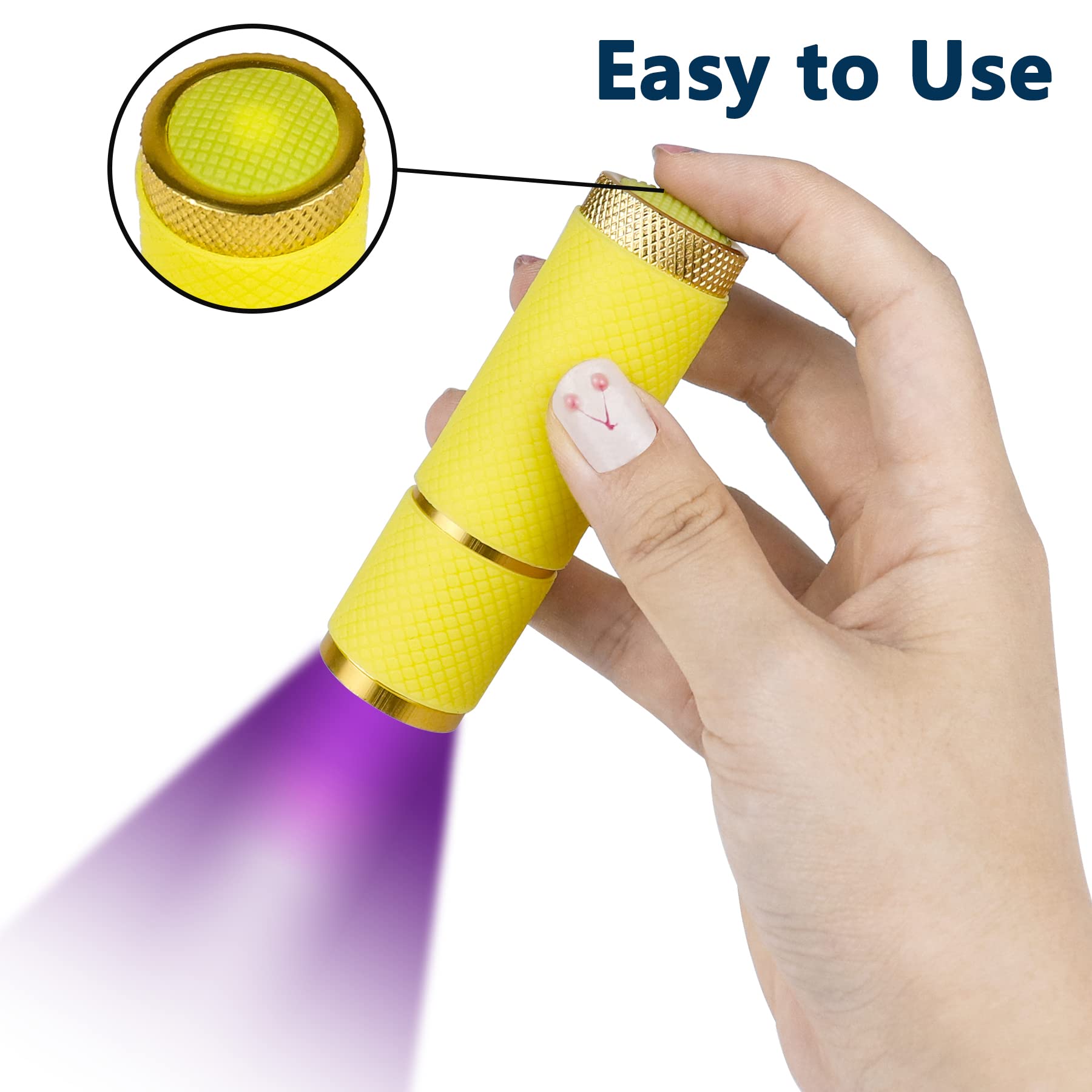 Pearwow 3 Pack LED Flashlight - Small UV Lamp with 9 LEDs for Nail Gel Drying, Portable Mini Flashlight for Hiking, Camping & Emergency Use