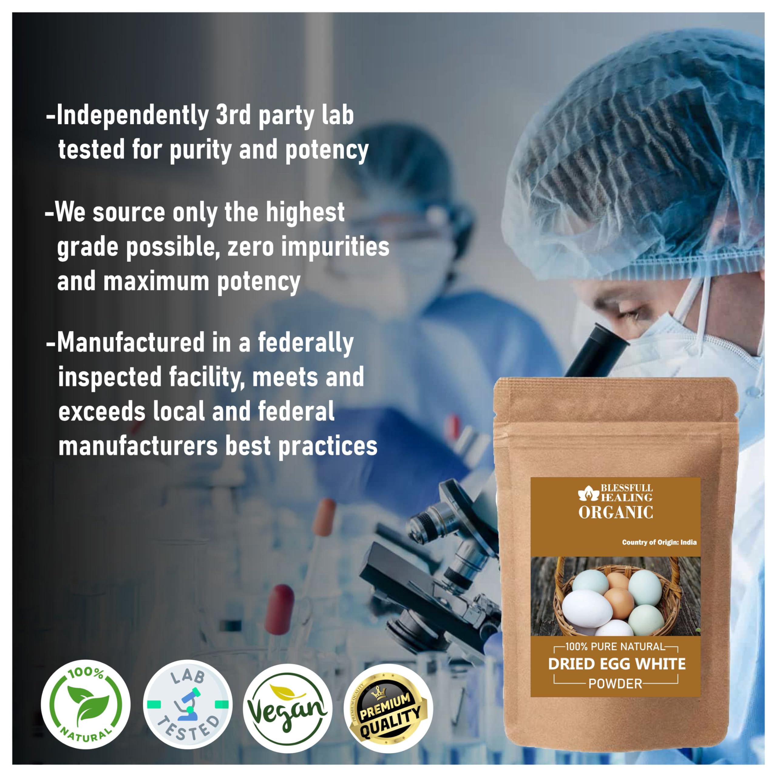 Organic Dried Egg White Powder 100% Pure Natural - 100g (3.52oz) | High Protein Baking Ingredient for Keto, Paleo & Fitness Recipes | Perfect for Meringues, Macarons & Protein Shakes