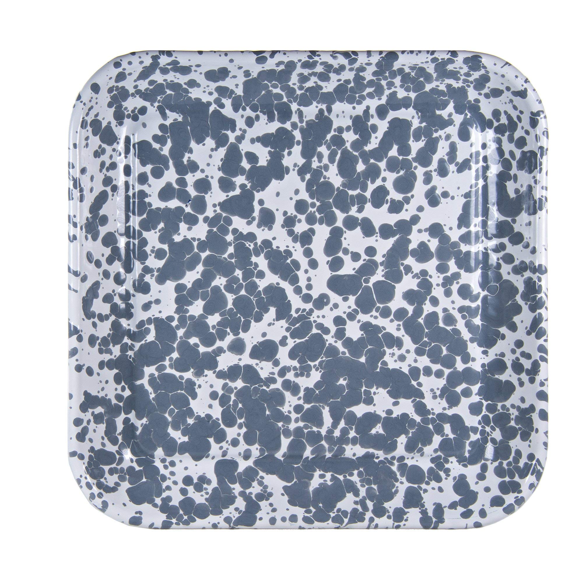 Golden Rabbit Enamelware Set of 2 Square Trays - Grey Swirl Design - Elegant Serving Dishes for Tea, Coffee, Desserts & Home Decor - Perfect for Parties, Weddings & Gift Giving