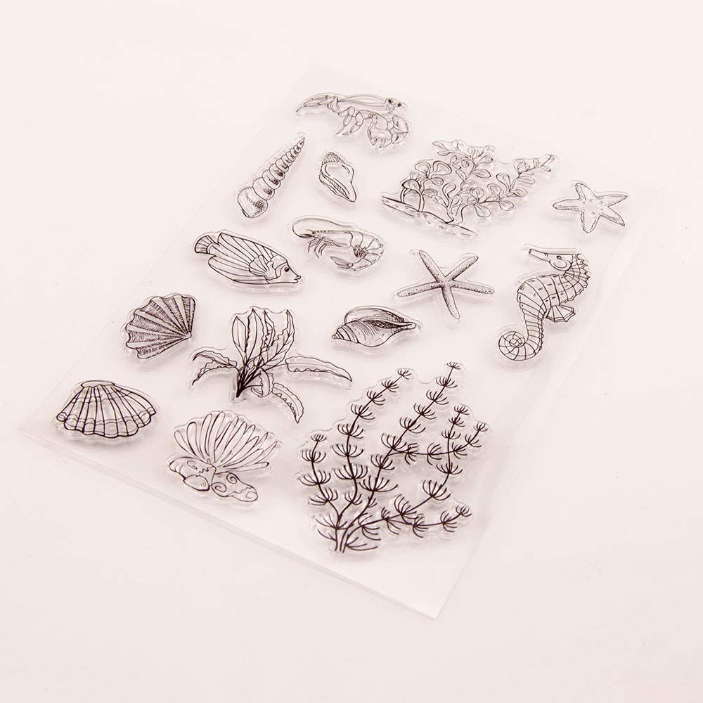 Seahorse Shells Starfish Crab Shrimp Seaweed Clear Stamps and Dies Set - 5.9 x 8.3 Inch Ocean Theme Crafting Supplies for DIY Scrapbooking, Card Making, Invitations, and Home Decor Projects