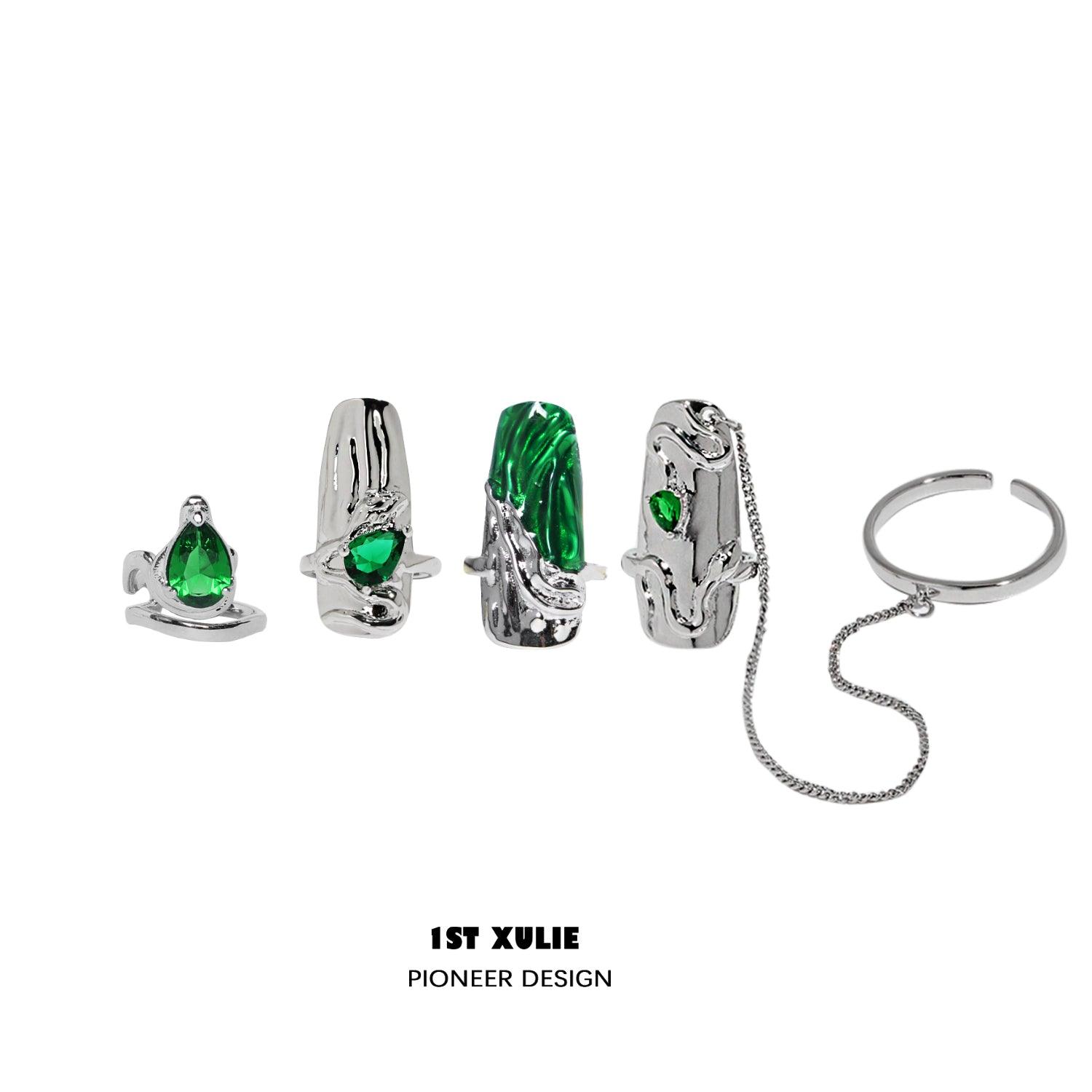 Slytherin House Nail Set Rings - Harry Potter Inspired Jewelry for Women & Girls - Perfect for Cosplay, Halloween Costume & Gift Giving