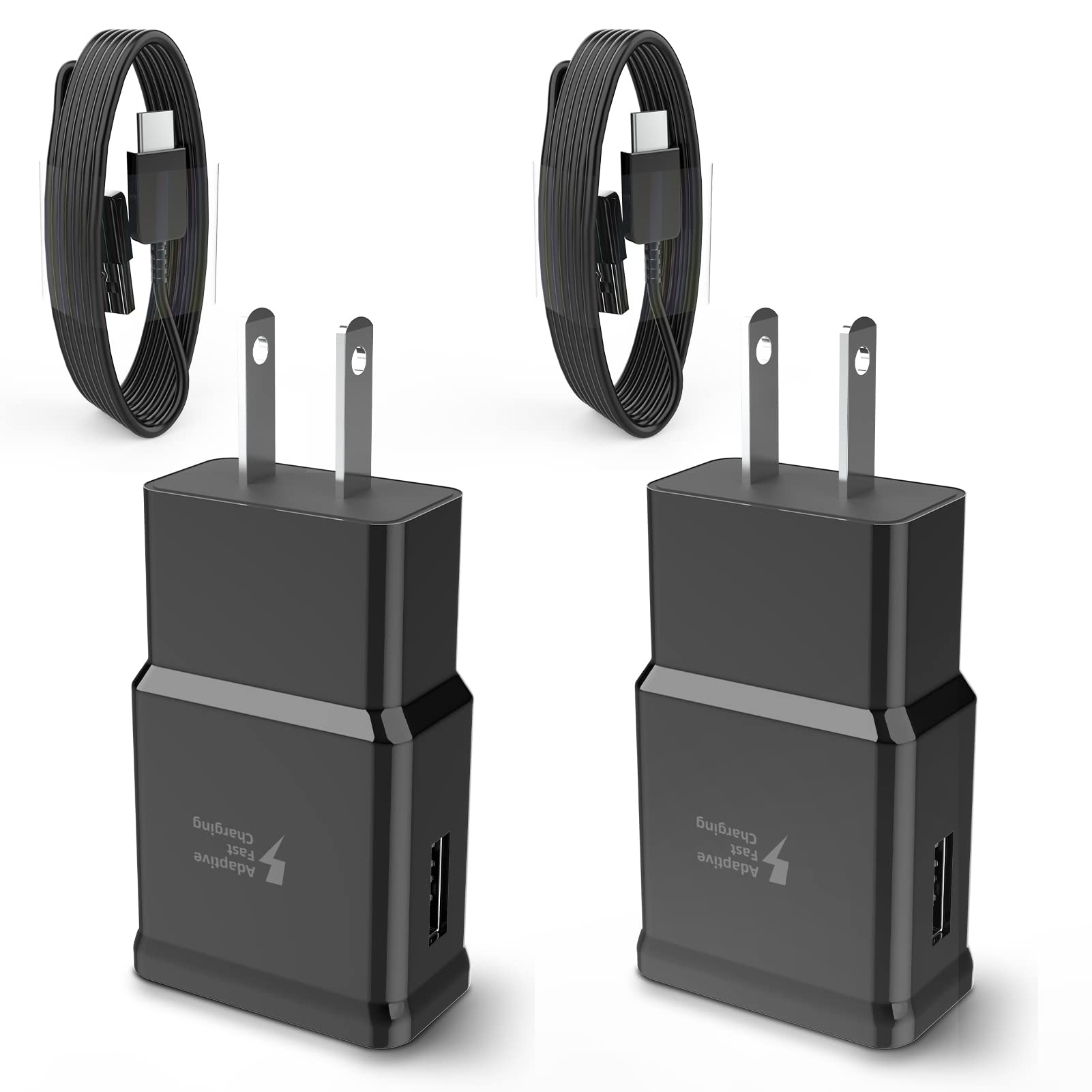 Fast Charging USB C Power Adapter (2-Pack) - Compatible with Samsung Galaxy S21/S20/S10/S9/S8, LG, Android Tablets - Super Charge Wall Block & Cable for Quick Charging - Perfect for Home, Office & Travel Use