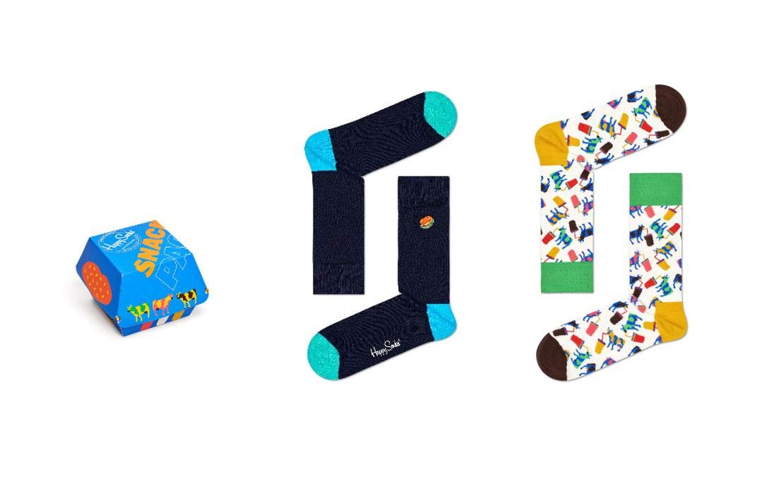 Happy Socks 2-Pack Junk Food Print Crew Socks - Fun Novelty Gift Set for Men & Women - Perfect for Christmas, Birthday Gifts & Casual Wear