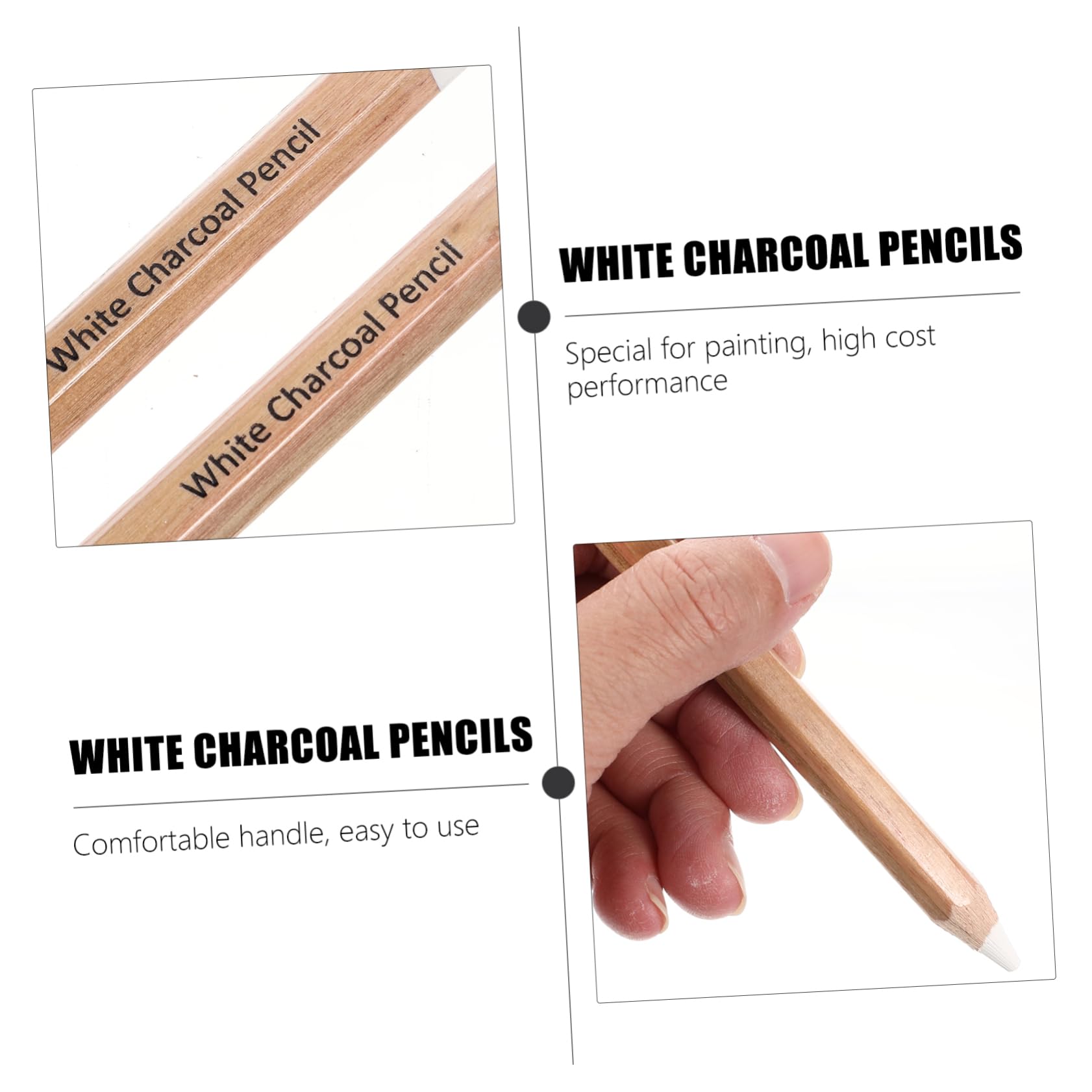 TEHAUX 3-Pack White Charcoal Pencils for Artists & Students - Sketching & Shading