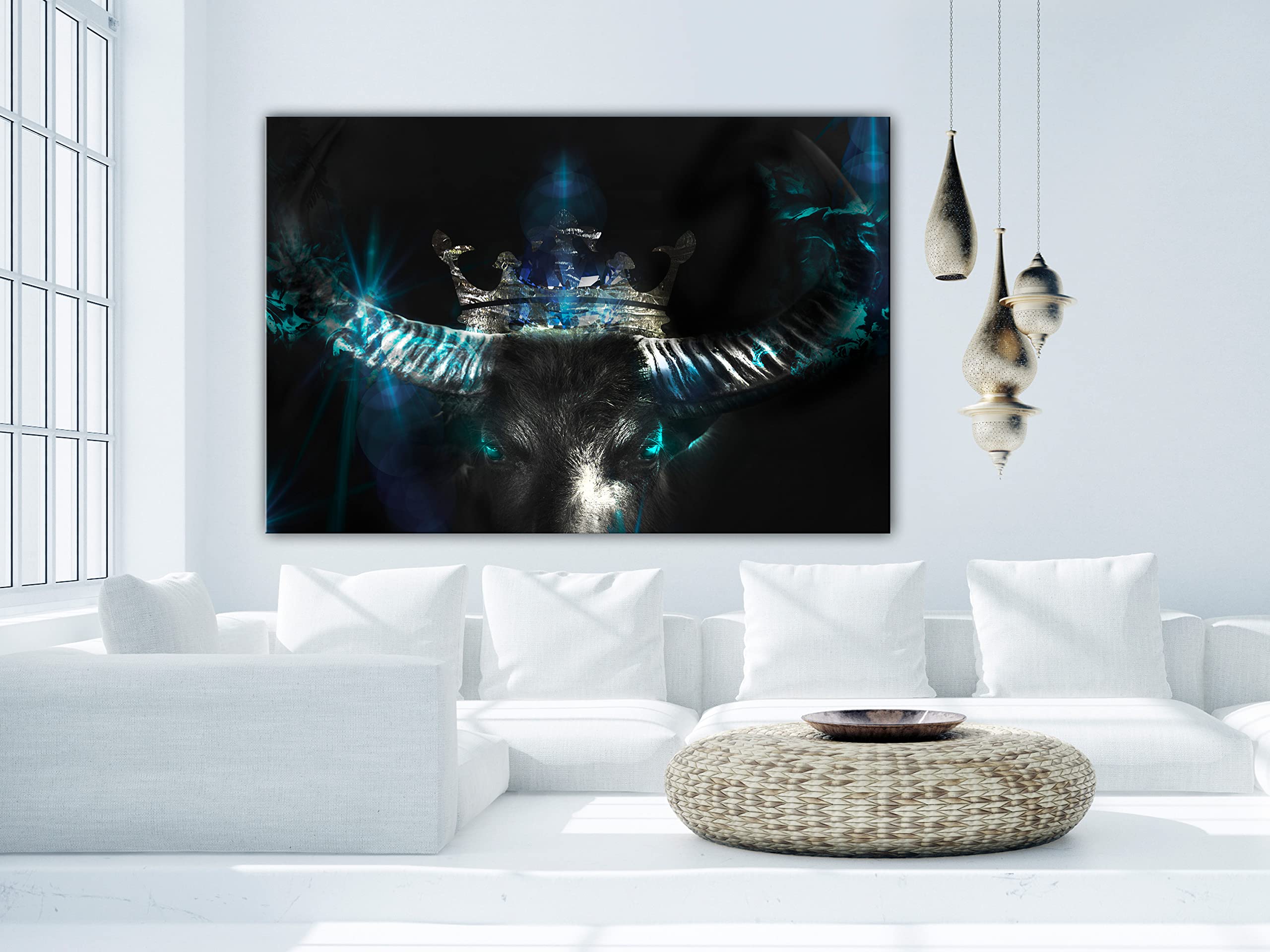 Artgeist Acoustic Canvas Wall Art Print - 35x24 inch Soundproof Animal Painting with Acoustic Foam (Bull Crown Abstract Black) for Home Theater, Music Studio & Office Decor - g-C-0406-b-a