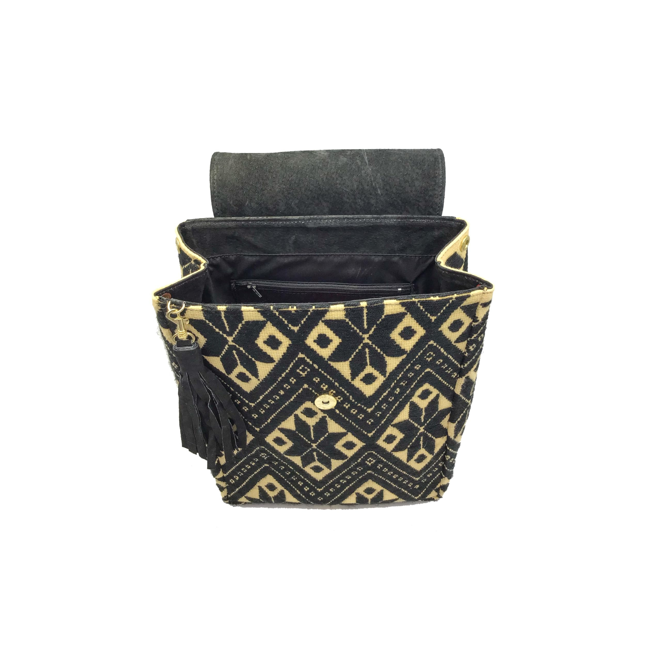 Handmade 'María' Leather Backpack with Mexican Embroidery - Unique Black Artisan Bag by Jühue Artesanal | Perfect for Travel, Work & Everyday Use | Made in Mexico