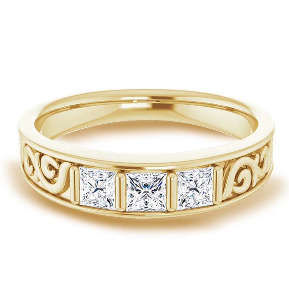 1.0 CTW Princess Cut Diamond Men's Ring with Filigree Accent - Elegant Wedding Band, Anniversary Gift for Him, Perfect for Engagements & Special Occasions