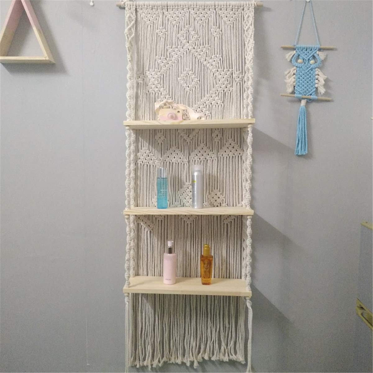 3 Tier Macrame Wall Hanging Shelf - Handmade Bohemian Floating Plant Shelf for Home Decor, Room Storage & Organization | Perfect for Living Room, Bedroom, Bathroom & Boho Style Interior Design