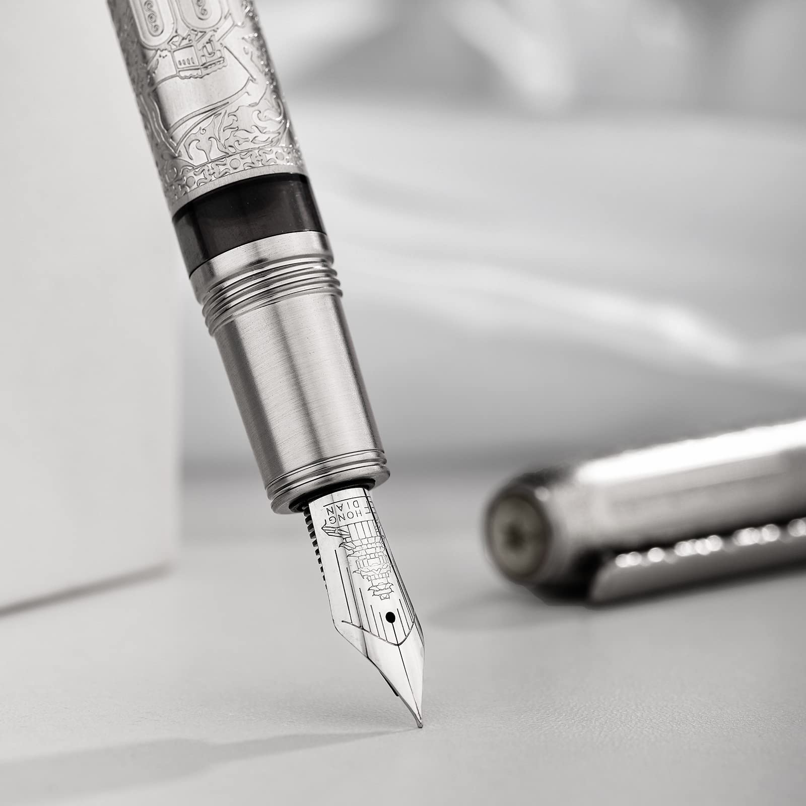 Hongdian 100 Silver Steel Fountain Pen with Iridium Extra Fine Nib - Smooth Writing Calligraphy Pen for Men & Women - Perfect for Journaling, Note Taking, and Gift Giving