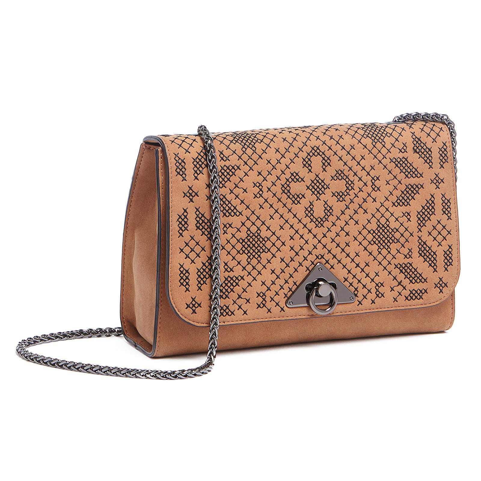 Tosca Blu Tan Medium Needlepoint Embroidery Flap Shoulder Bag for Women - Elegant Crossbody Purse for Work, Travel & Everyday Use