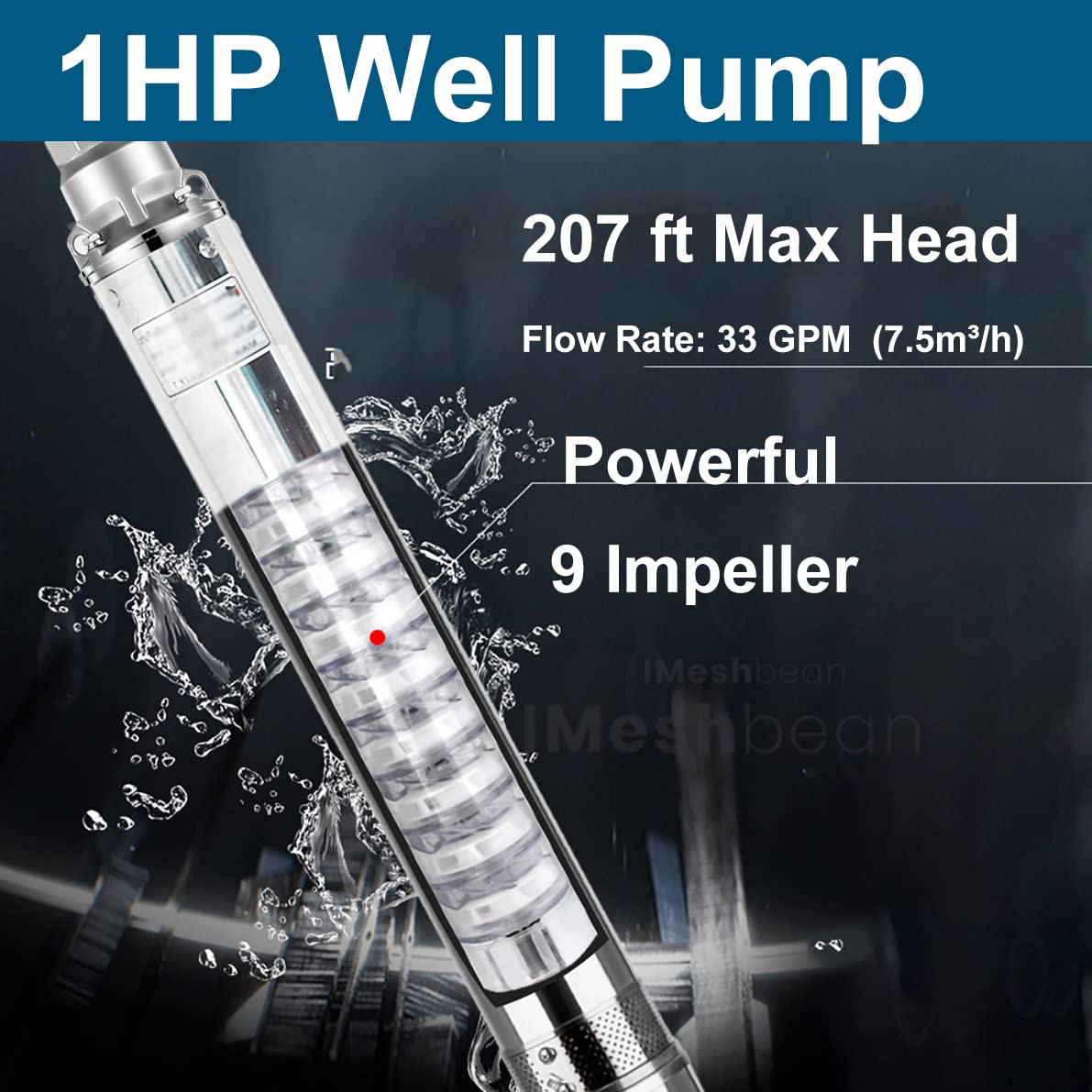 0.5HP/1HP/2HP Stainless Steel Deep Well Submersible Water Pump with 100ft Power Cord & Control Box - Heavy Duty for Home, Farm, Irrigation & Water Supply (1HP 110V)