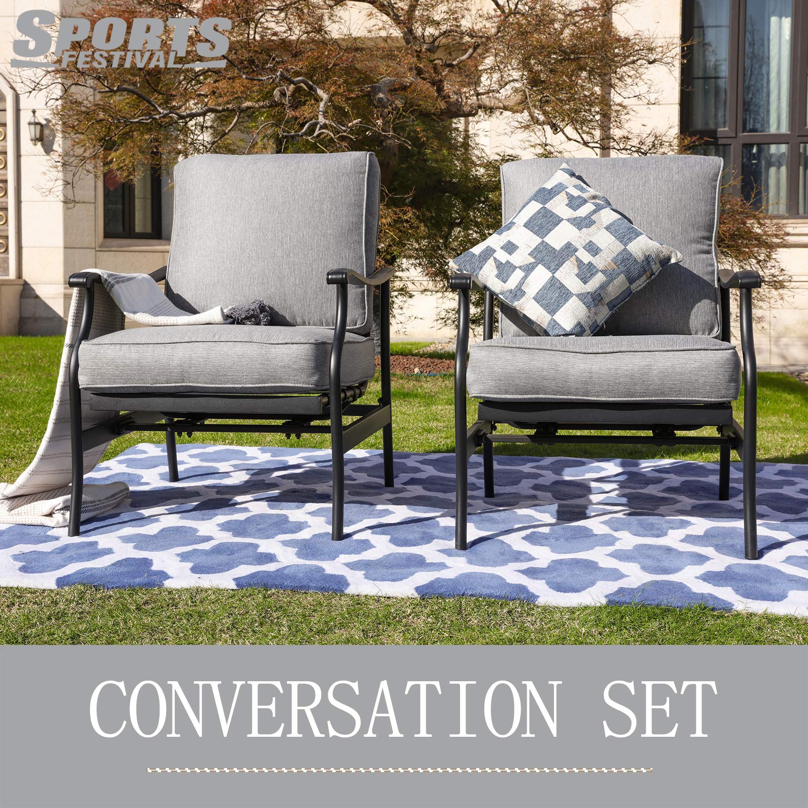 Outdoor Patio Dining Chairs Set of 2 - Heavy Duty Metal Armchairs with Thick Cushions for Backyard, Bistro, Porch & Balcony - Weather Resistant Grey Furniture (Perfect for Outdoor Entertaining & Relaxation)