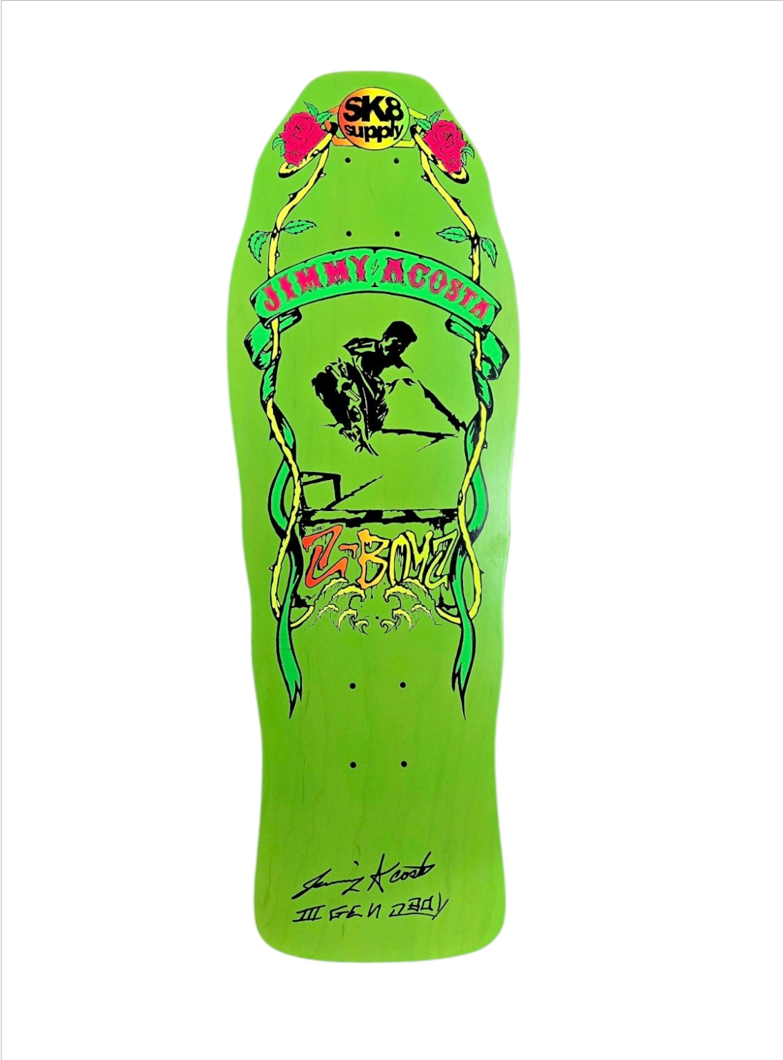 Signed GLOW IN THE DARK SK8supply Jimmy Acosta Skateboard Deck - Green | Collectible Limited Edition Skateboard for Night Riding & Display