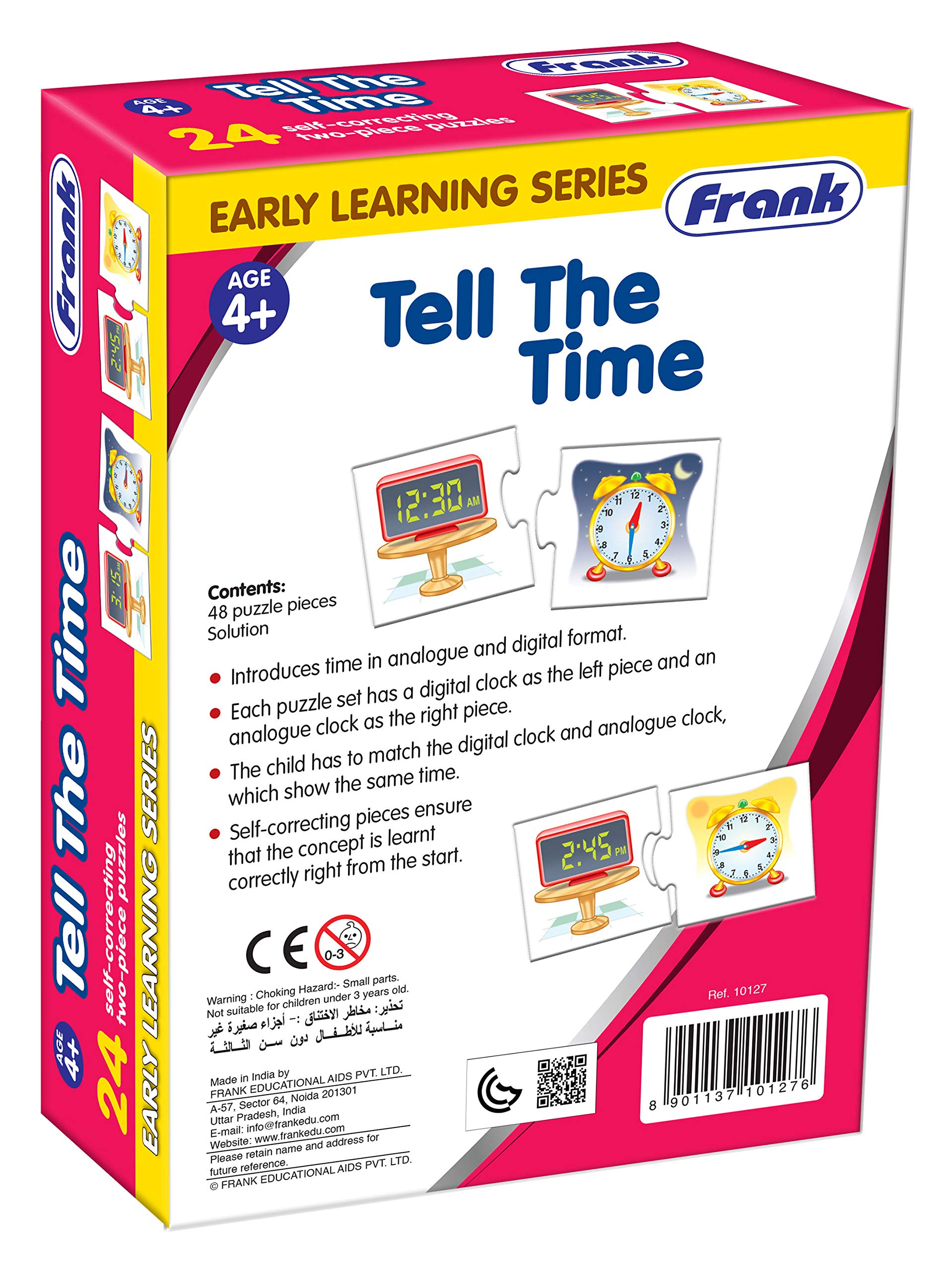 Frank Tell The Time – Early Learning Matching Puzzles for Kids Ages 4-7 | 24 Self-Correcting 2-Piece Puzzles | Educational Brain Booster Toy for Focus & Memory | Perfect Gift for Boys & Girls | Great for Classroom & Homeschool Learning Activities