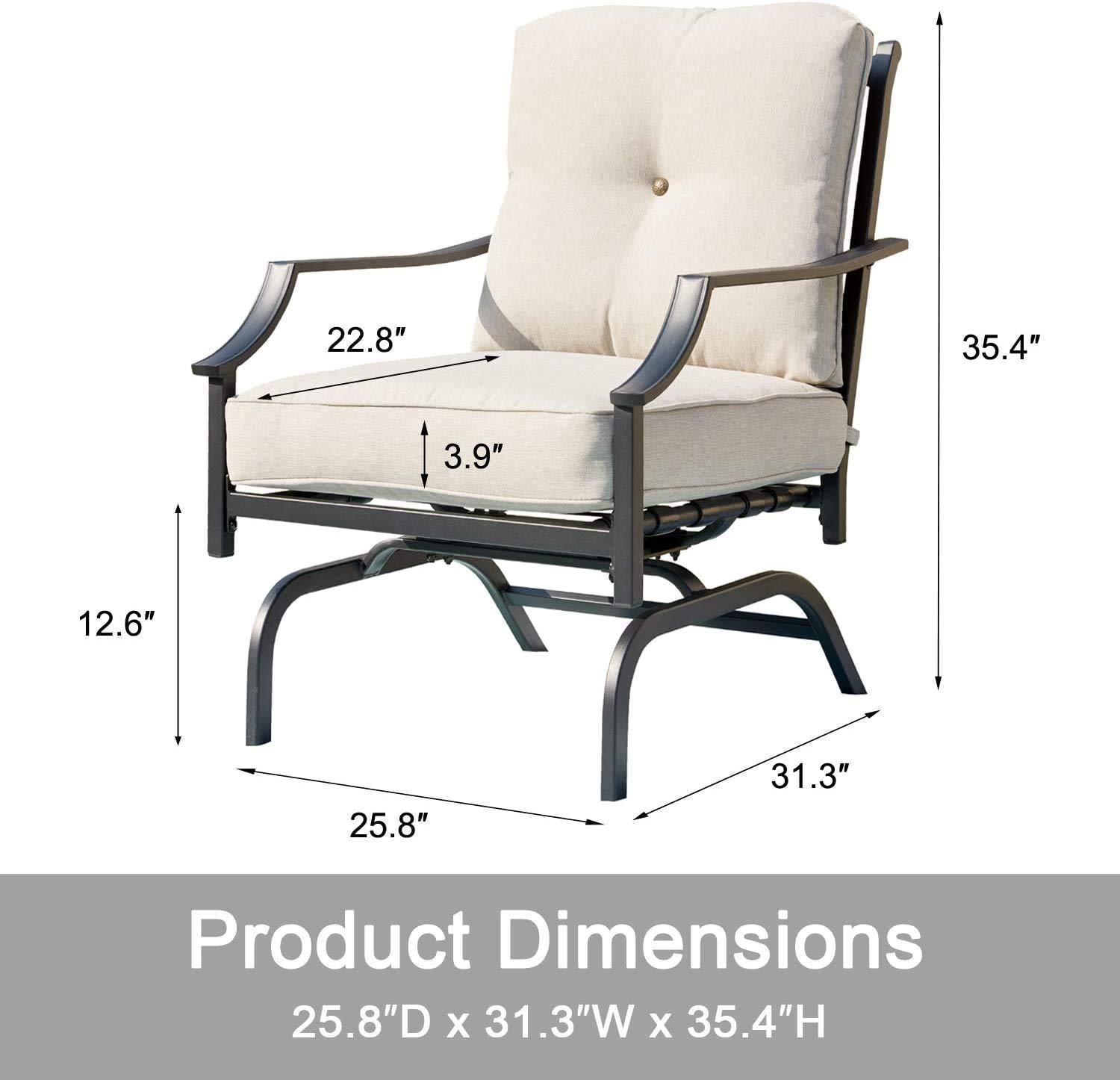 **Black Metal Rocking Patio Chairs with Padded Cushions - Outdoor Spring Motion Dining Set for Porch, Garden, Balcony - Perfect for Relaxing & Entertaining Guests**