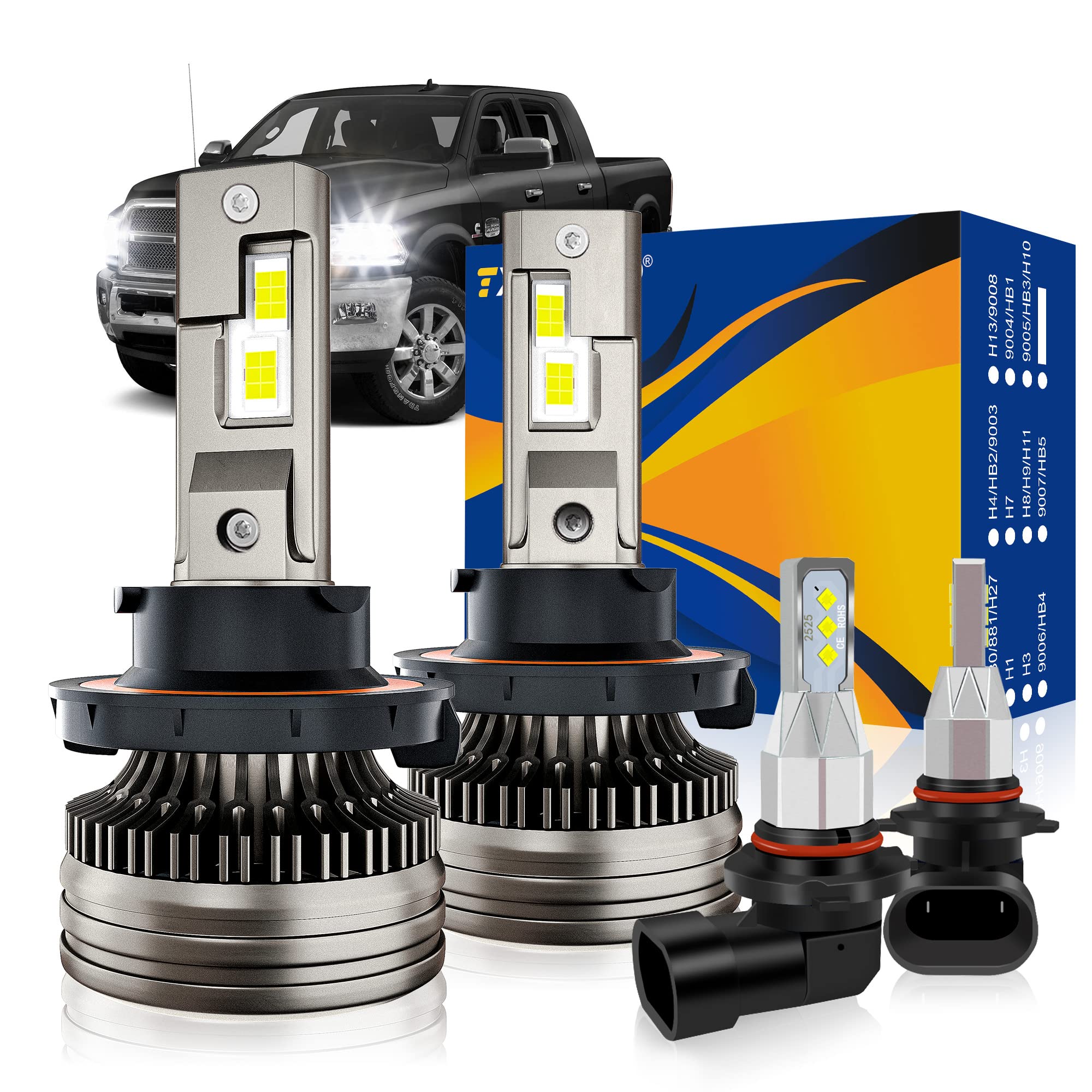 DODGE RAM 1500 2500 3500 LED Headlight Bulbs 9008 High/Low Beam + 9006 LED Fog Light Bulbs (2006-2008) - 6000K Cool White, Pack of 4 - Upgrade for Night Driving & Off-Road Adventures
