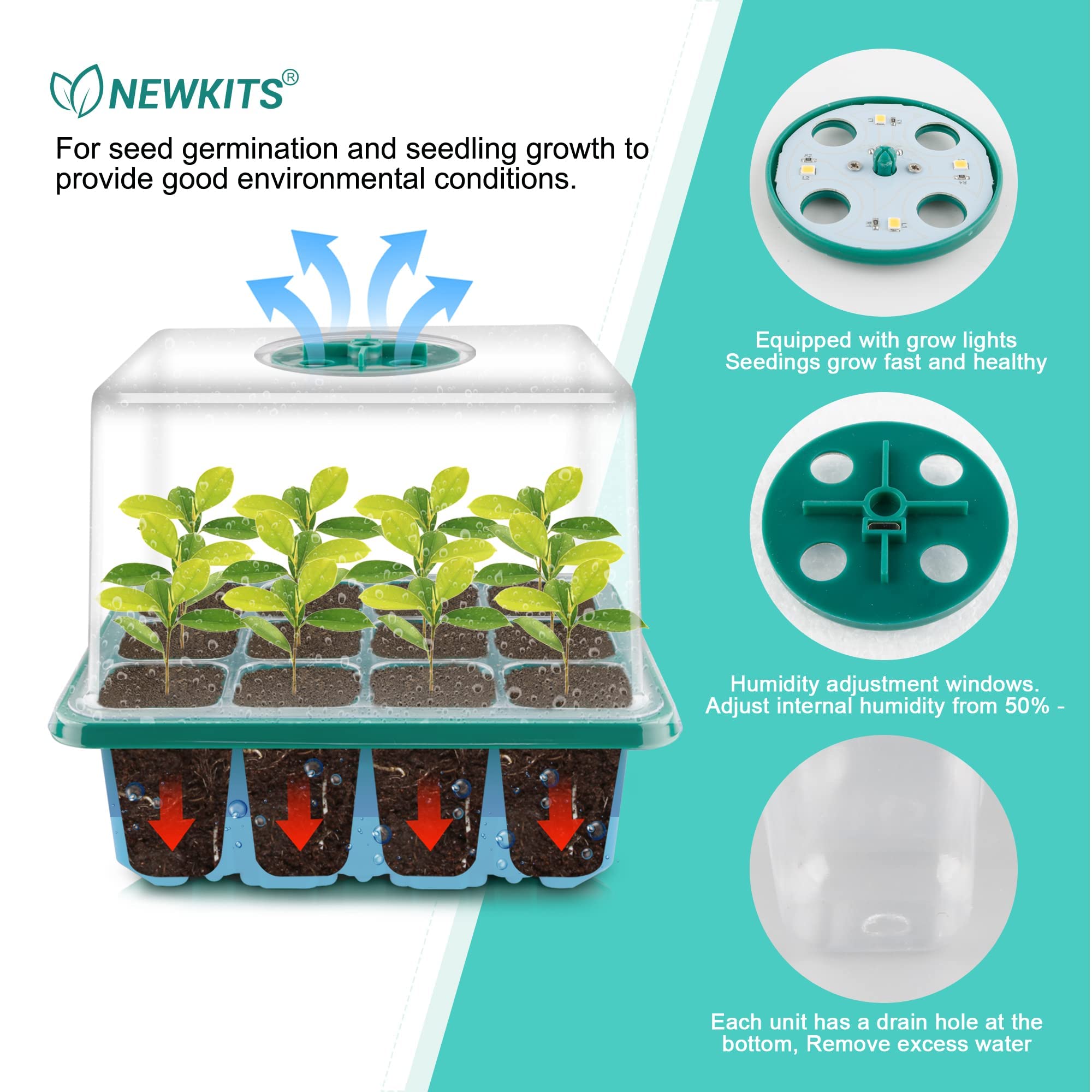 Seed Starter Tray with Grow Light - 12 Cell Plant Germination Kit with Humidity Dome & Base for Hydroponic Wheatgrass, Microgreens & Indoor Gardening | Perfect for Greenhouse, Home Growers & Classroom Projects