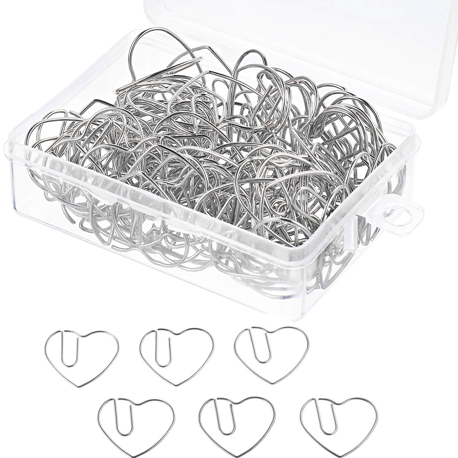100 Pieces 3 cm Silver Heart Shaped Paper Clips - Cute Bookmark Clips for Wedding Favors, Office Supplies, School Projects & Home Organization - Perfect for Scrapbooking, Gift Wrapping & DIY Crafts