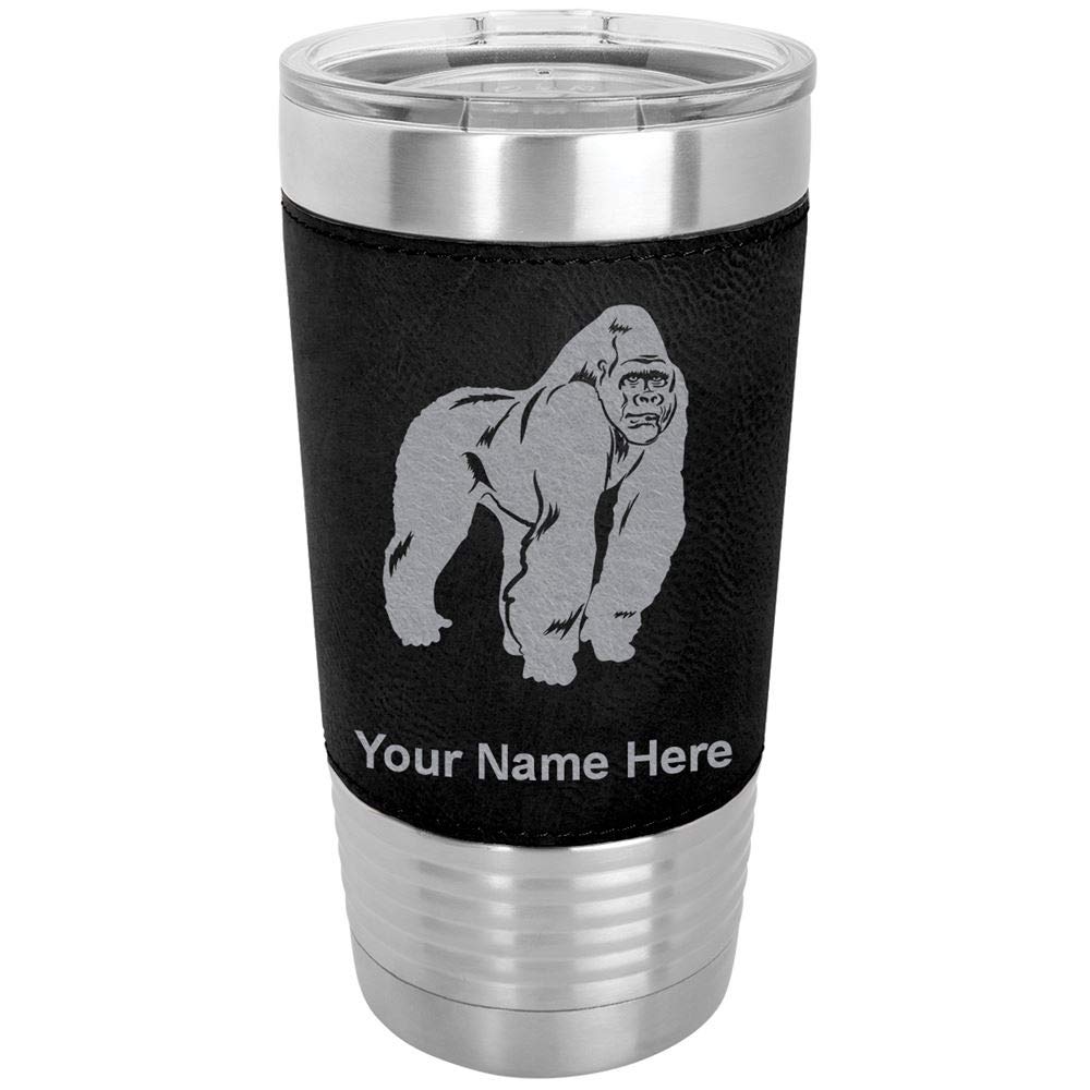 LaserGram 20oz Vacuum Insulated Stainless Steel Tumbler Mug with Personalized Engraving - Leakproof Travel Coffee Cup for Hot & Cold Drinks - Perfect for Office, Gym, Camping & Outdoor Activities (Faux Leather, Black)