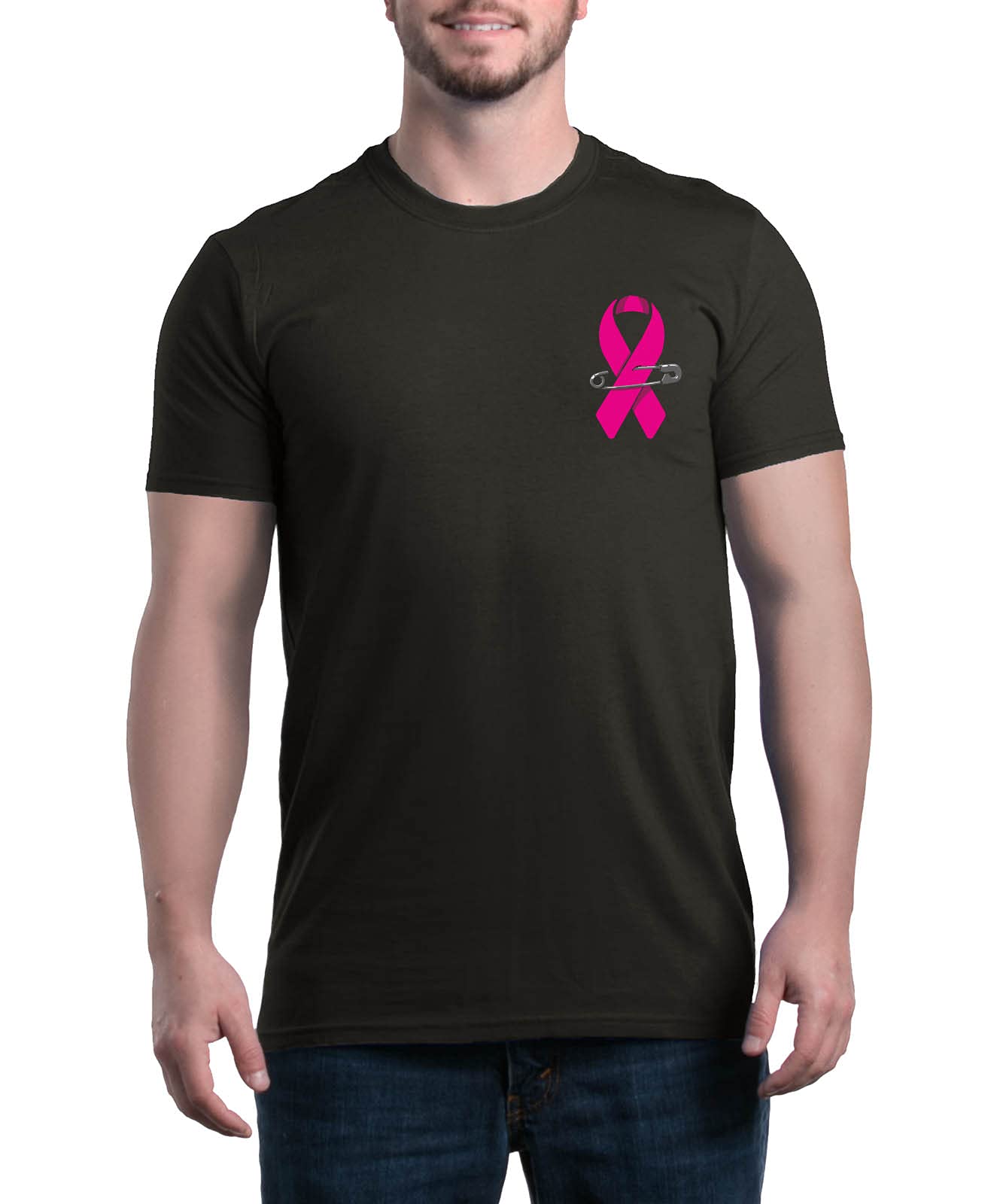 Pink Breast Cancer Awareness Ribbon Pin T-Shirt - Support Women's Health & Survivors - Comfortable Cotton Tee for Fundraising Events, Walks & Everyday Wear