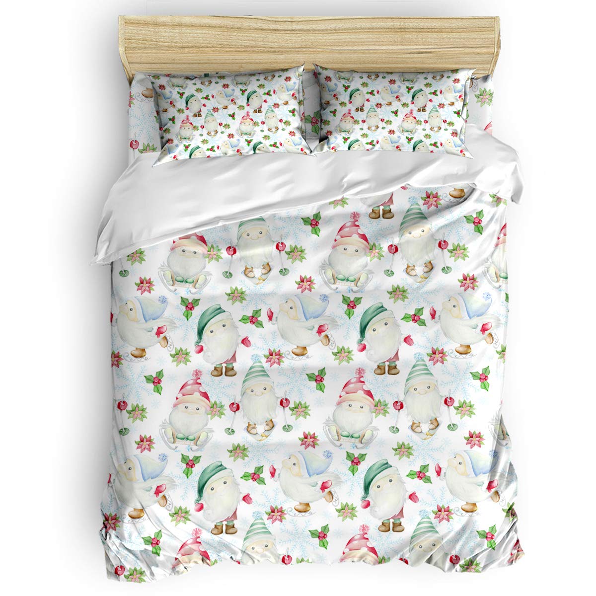 Ocean Party Duvet Cover King Size - Christmas Watercolor Gnome Snowflake Comforter Set with Flat Sheet & Pillowcases (4-Piece) - Cozy Winter Bedroom Decor for Holiday Season