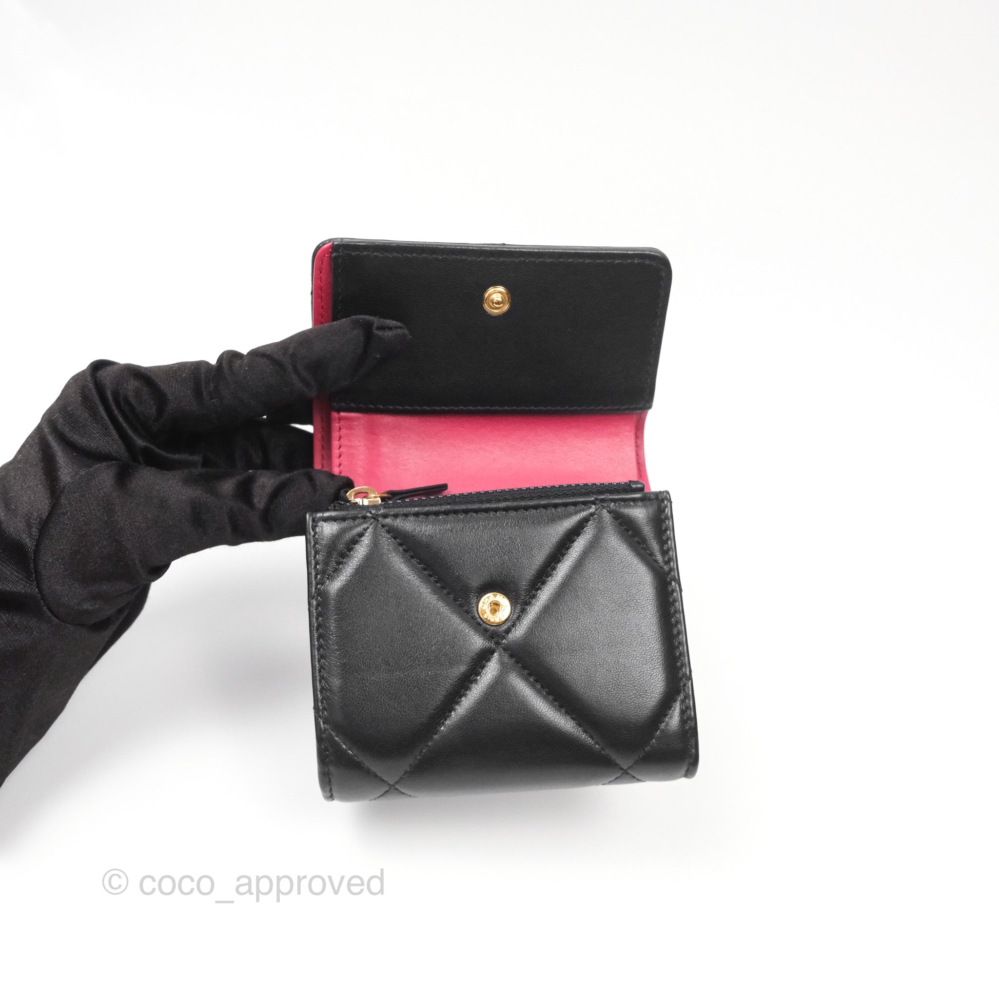 Chanel 19 Short Flap Wallet in Black Lambskin Leather - Luxury Designer Crossbody Bag for Women | Perfect for Everyday Use, Parties & Special Occasions