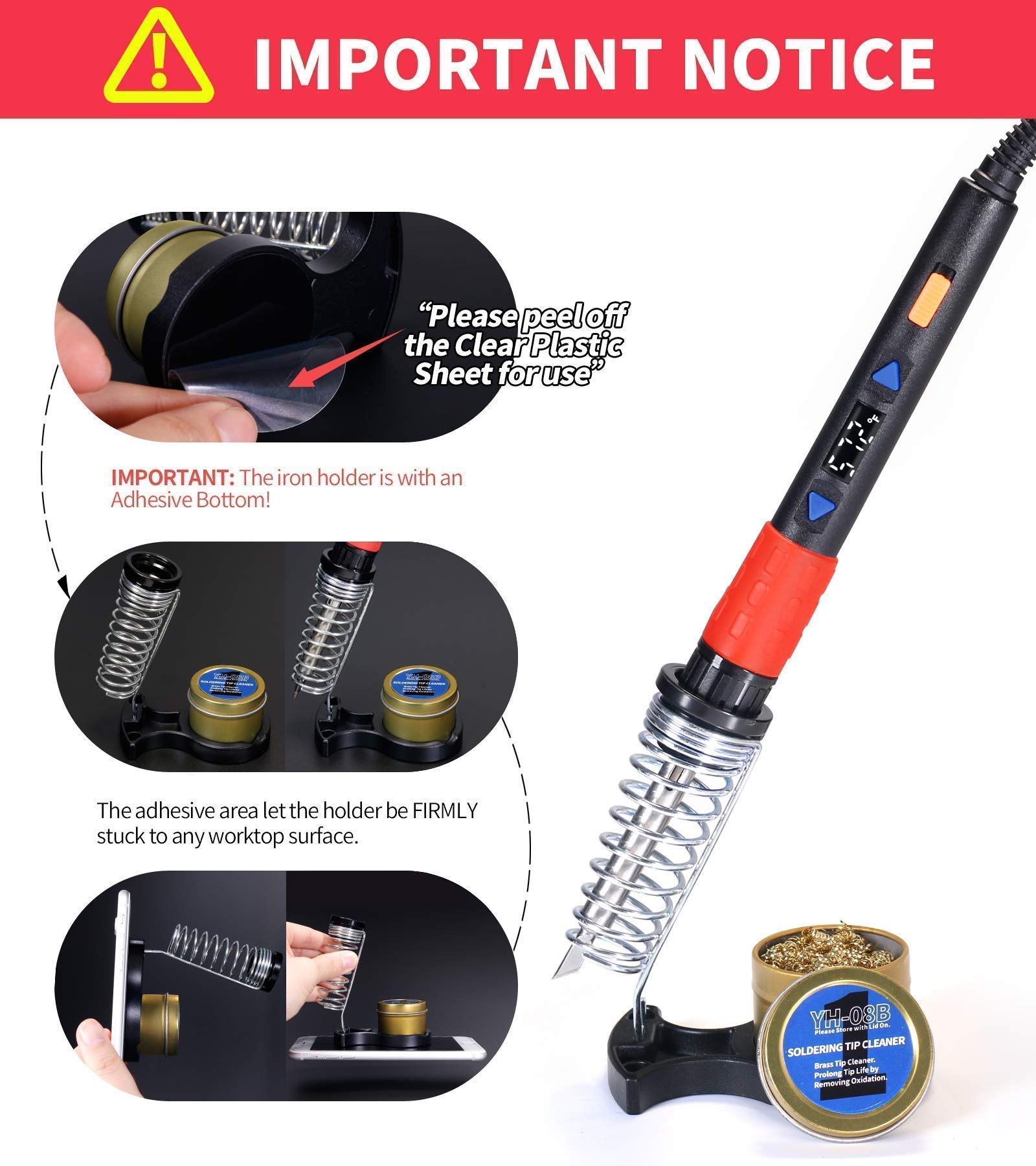 YIHUA 928D III 60W Adjustable Temperature Soldering Iron Kit with Premium X-4 Stand, 5 Tips, Solder Wire & Sponge - Perfect for Electronics Repair, DIY Projects & Home Improvement