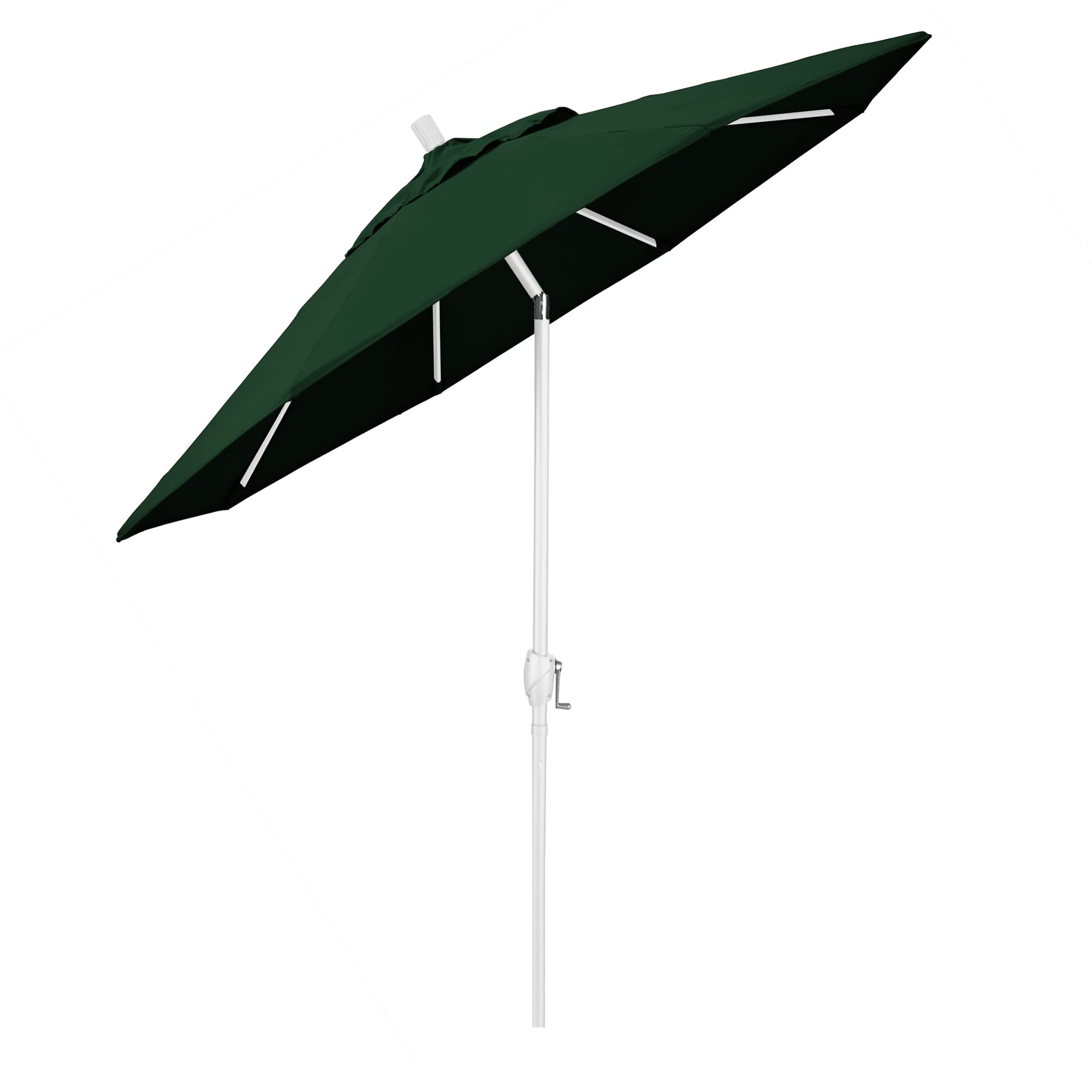7.5' Round Aluminum Patio Umbrella with Crank Lift & Push Button Tilt - White Pole & Sunbrella Forest Green Canopy - Perfect for Outdoor Dining, Poolside Lounging, and Backyard Shade