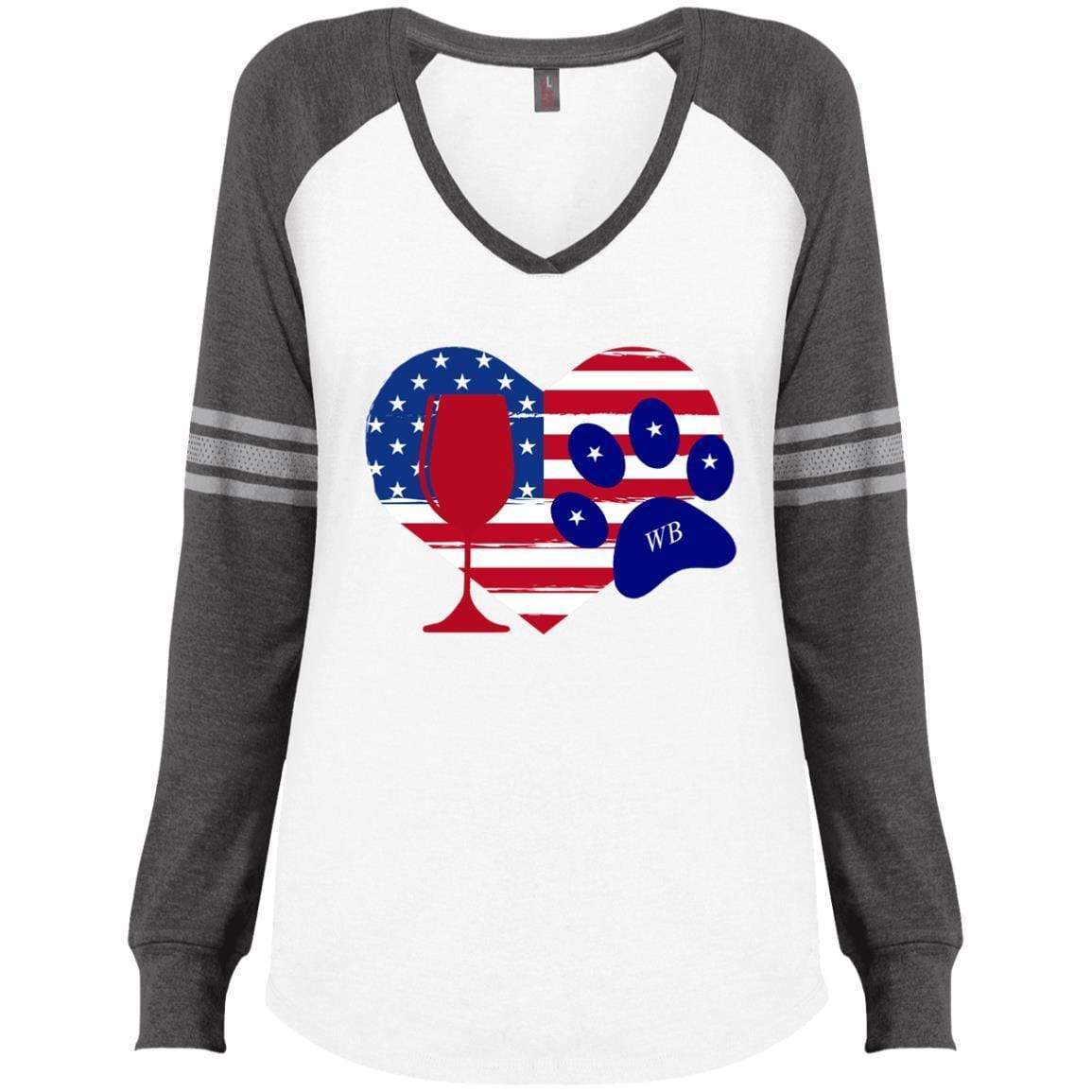 Wine Paw Heart Ladies' Long Sleeve V-Neck T-Shirt - Cute Wine Lover Gift for Women - Perfect for Wine Tasting Parties & Casual Outings