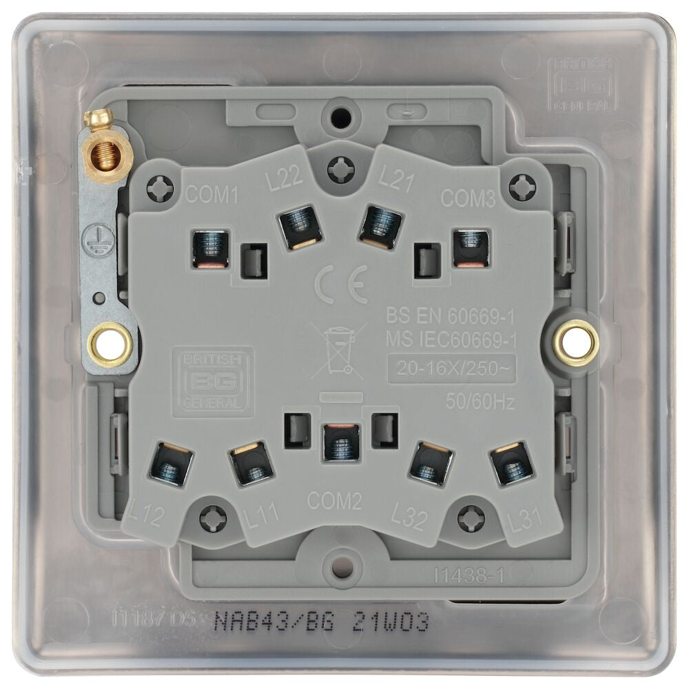 Vintage Brass 3G 2W Light Switch Plate - BG Nexus NAB43 - Antique Metal Wall Plate for Home Decor & Electrical Safety | Perfect for Living Room, Bedroom, and Office Lighting Control
