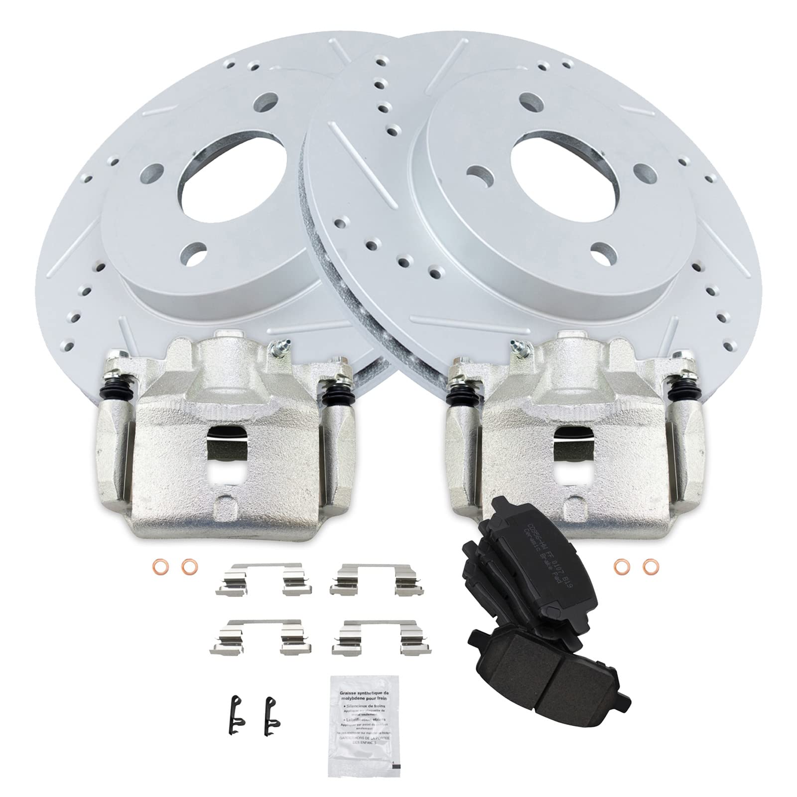 High-Performance TRQ Front Ceramic Brake Pads & Rotors Kit with Calipers for Chevy Silverado, Tahoe, Suburban - Perfect for Off-Roading, Towing, and Daily Driving