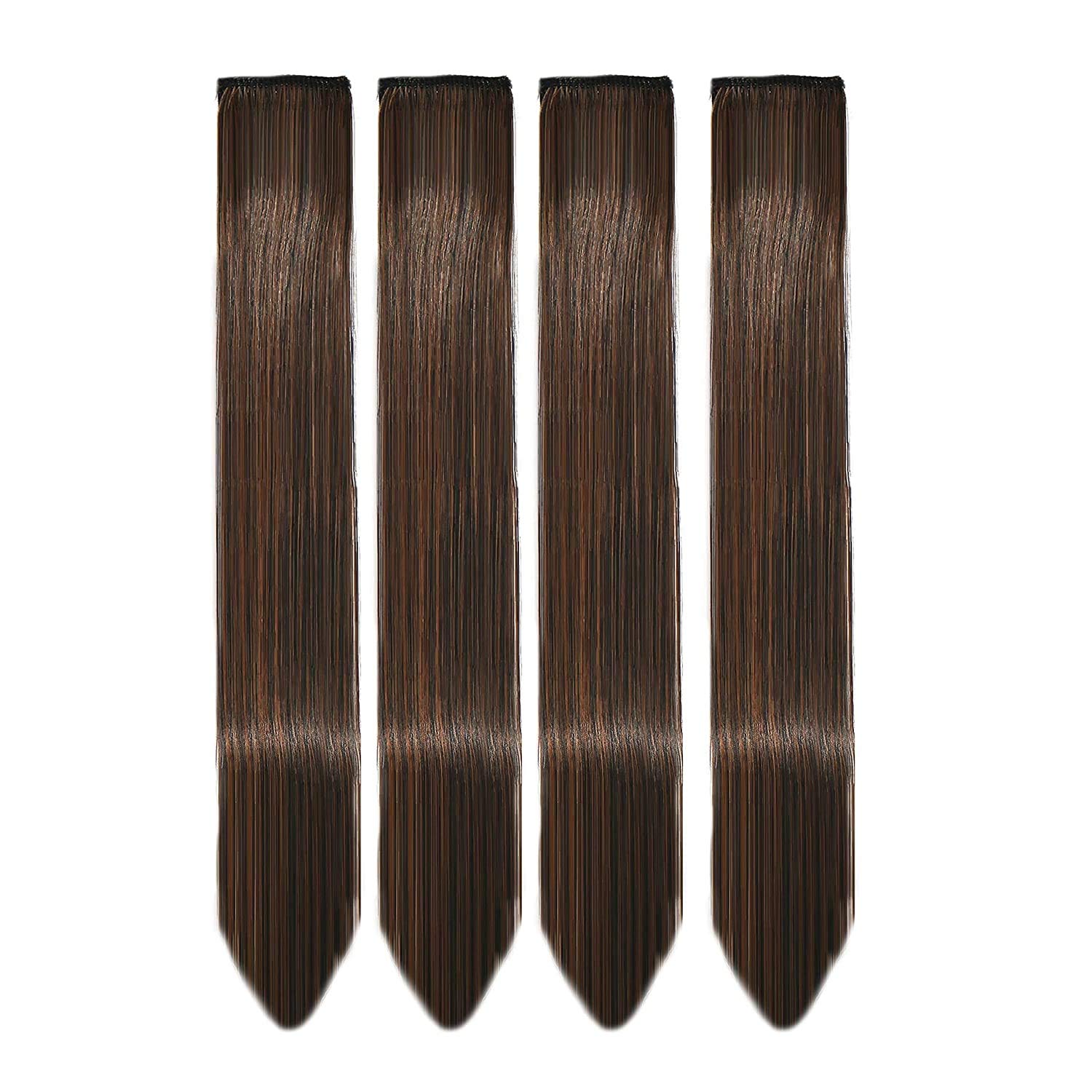 OSEN Colored Hair Streak Extensions for Women & Girls - 6-Piece Set in Brown | Clip-In Highlights for Parties, Cosplay & Everyday Styling