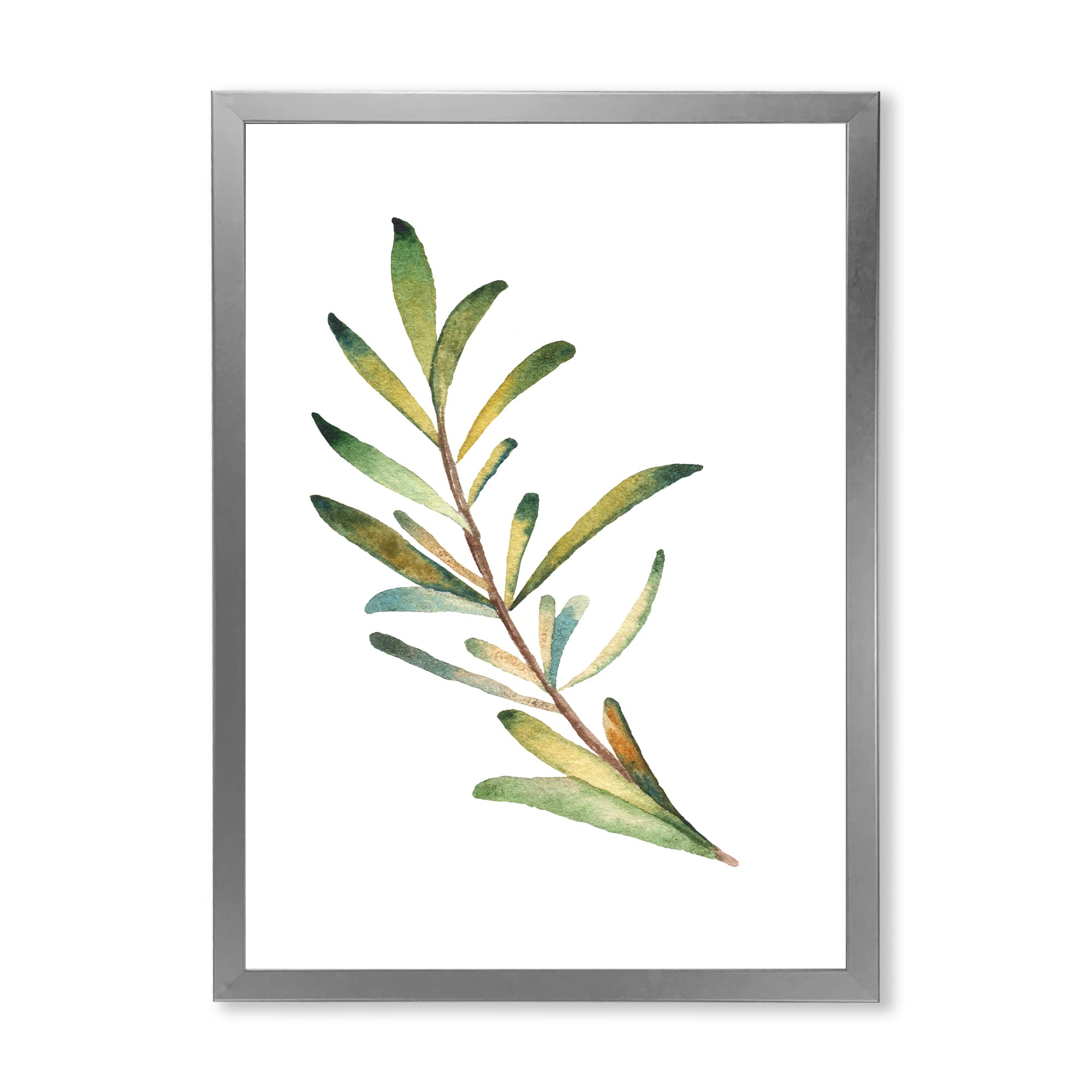 DesignQ Leaf Rosemary Branch Traditional Framed Wall Art - Botanical Home Decor for Living Room, Bedroom & Office - Perfect for Farmhouse, Rustic & Vintage Interior Design Styles