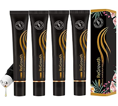 5Pcs Organic Hair Growth Serum Roller Set - Triple Roll-On Massager with Hair Growth Essence, Anti-Hair Loss Treatment for Men & Women - Perfect for Home Scalp Care & Thinning Hair Regrowth