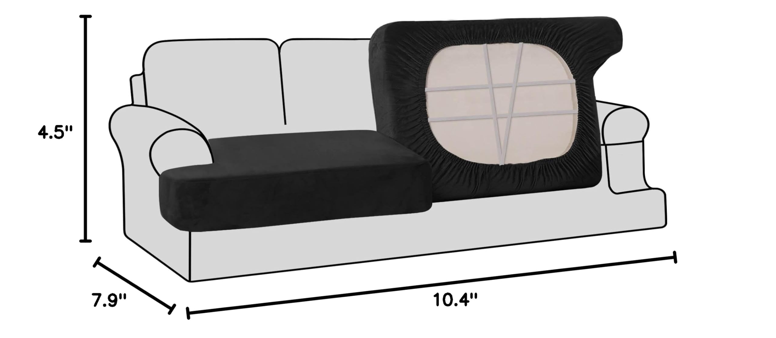 H.VERSAILTEX Stretch Velvet 2-Piece T-Cushion Sofa Slipcovers - Soft Elastic Sofa Seat Covers for 2-Cushion Couches, Non-Slip Furniture Protector (Black) - Perfect for Living Room, Home Decor & Pet-Friendly Furniture Protection