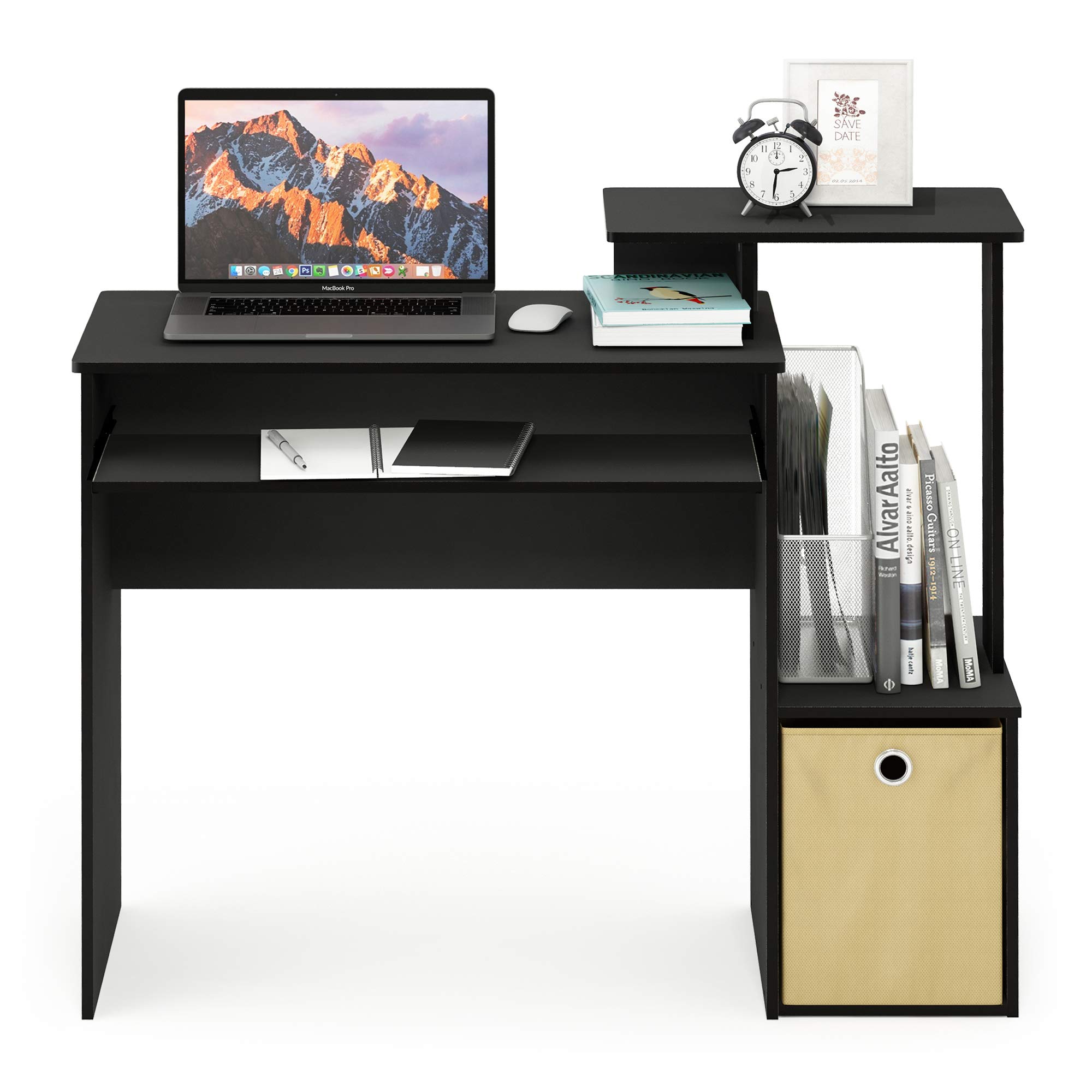 Furinno Econ Multipurpose Home Office Computer Writing Desk - Compact Workstation for Small Spaces, Study & Gaming, Black/Brown Finish - Perfect for Remote Work, Online Classes & Home Office Setup