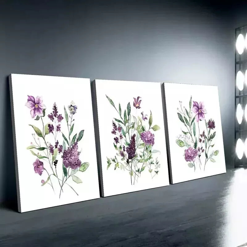 3-Piece Watercolor Purple Flower Lavender Wall Art Set - Framed Canvas 50x70cm (19.7x27.6in) - High Quality Print - 100% Australian Made - Ready to Hang - Perfect for Living Room, Bedroom & Office Decor