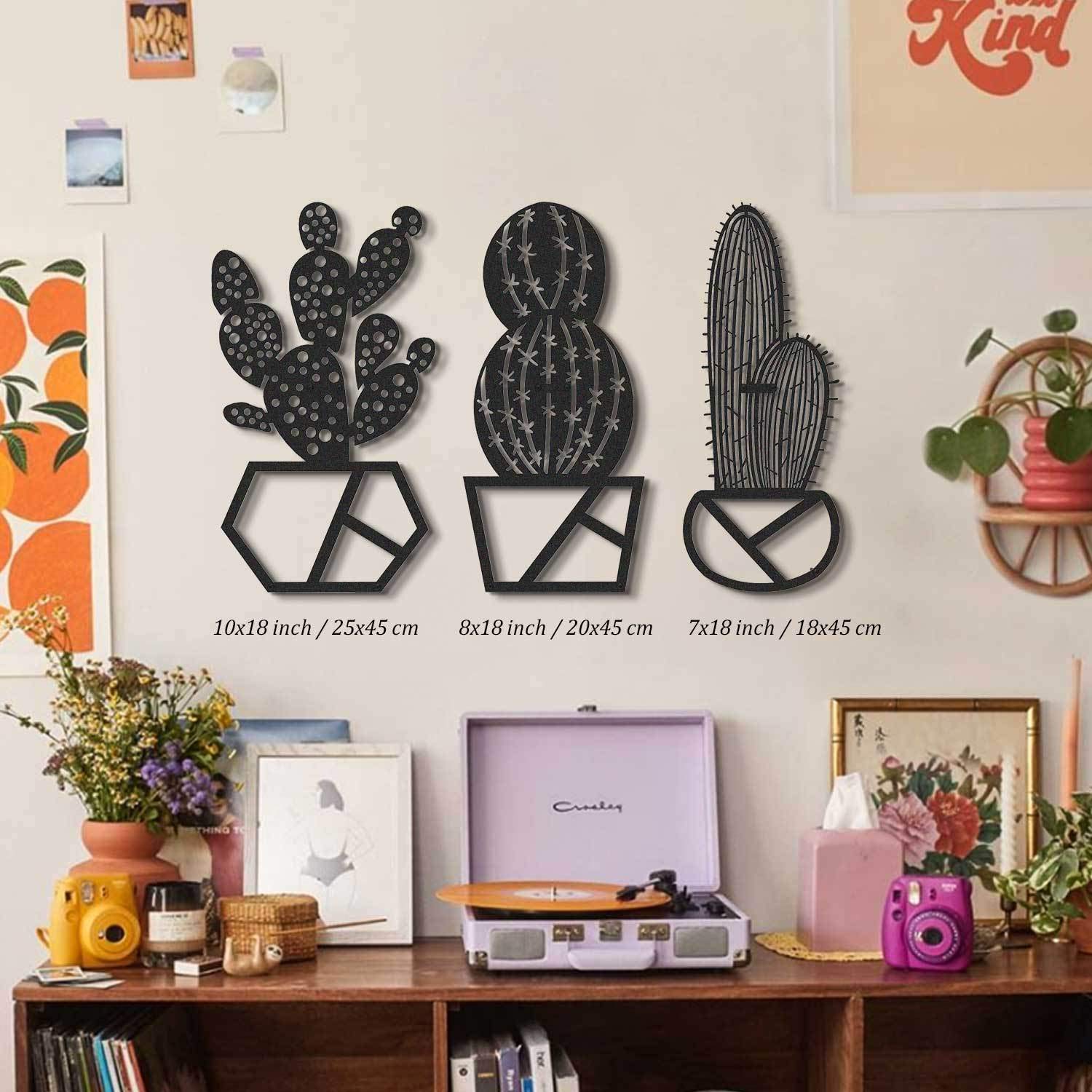 LaModaHome - 3-Piece Cactus Metal Wall Art Set for Living Room, Bedroom, Kitchen & Bathroom Decor - Indoor & Outdoor Wall Hanging Decorations - Perfect for Home, Office, and Garden Spaces