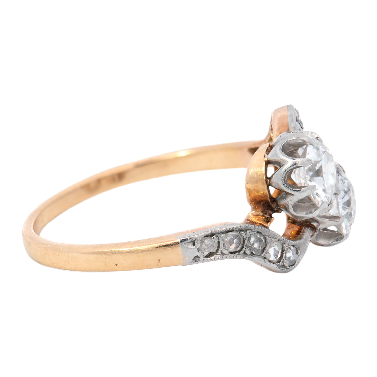 Edwardian 18k Gold & Platinum Moi et Toi Bypass Diamond Engagement Ring - Vintage Bridal Jewelry for Wedding Proposal & Anniversary Gifts