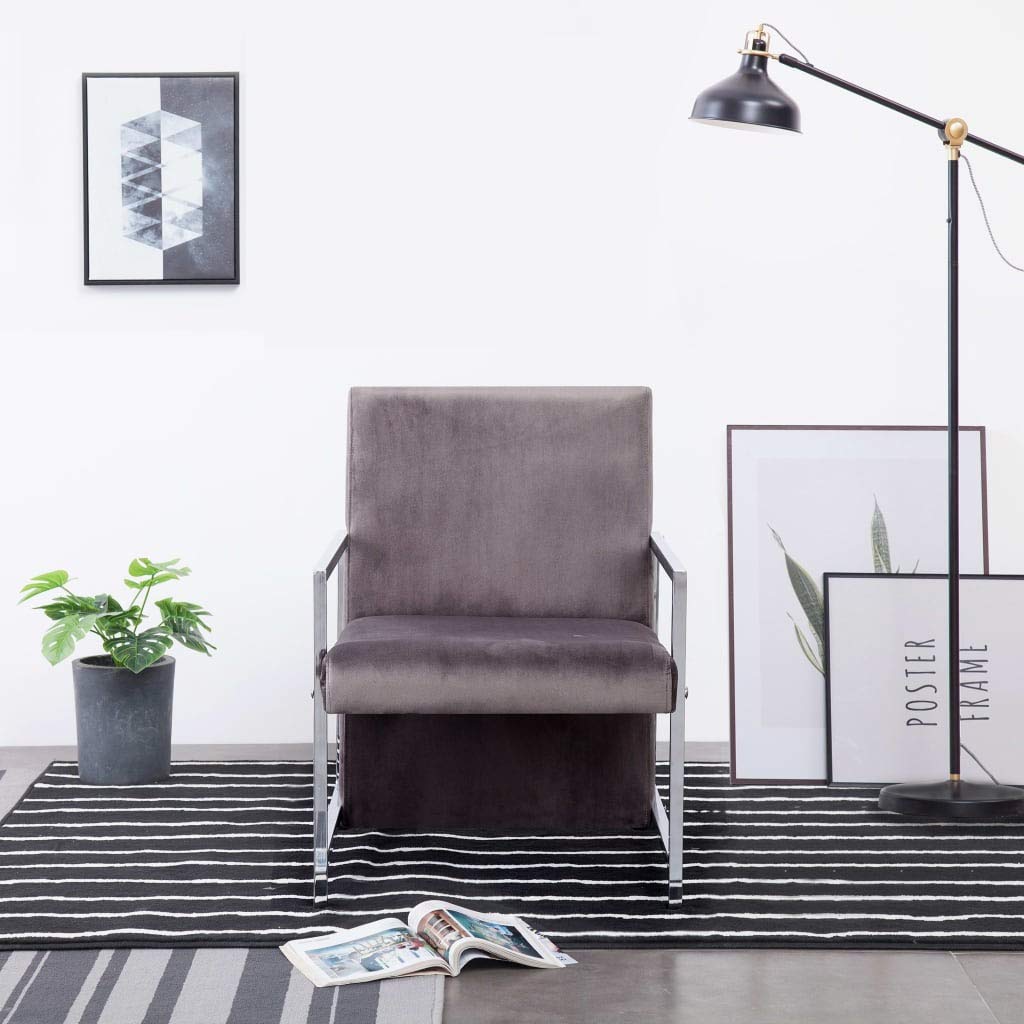 vidaXL Armchair with Chrome Feet - Upholstered Padded Lounge Chair for Living Room, Home Office & Reception - Dark Gray Velvet Comfortable Reading Chair | Perfect for Relaxing, Working & Entertaining Guests